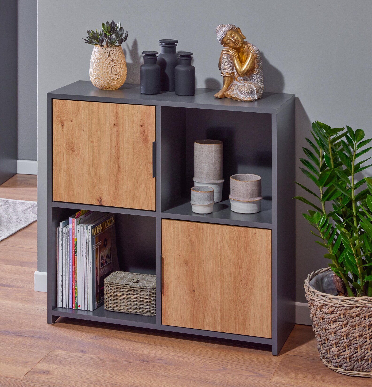 Inter Link Kommode Bücherregal Pepeto - Anthrazit und Eiche Artisan Nachbildung