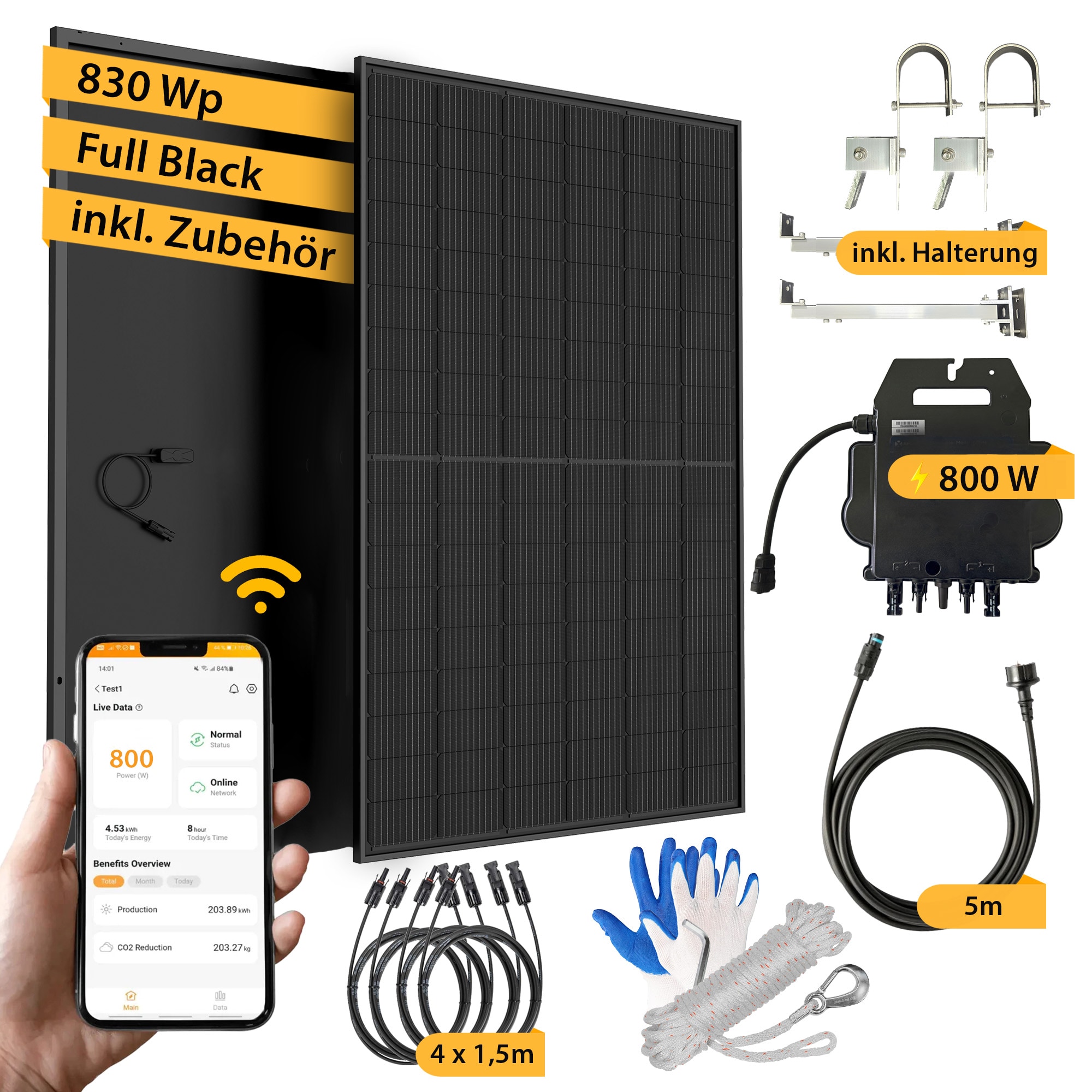 VALE All-In-One Balkonkraftwerk 830W/800W, Full Black inkl. Solarmodul-Balkonhalterung - Bild 1