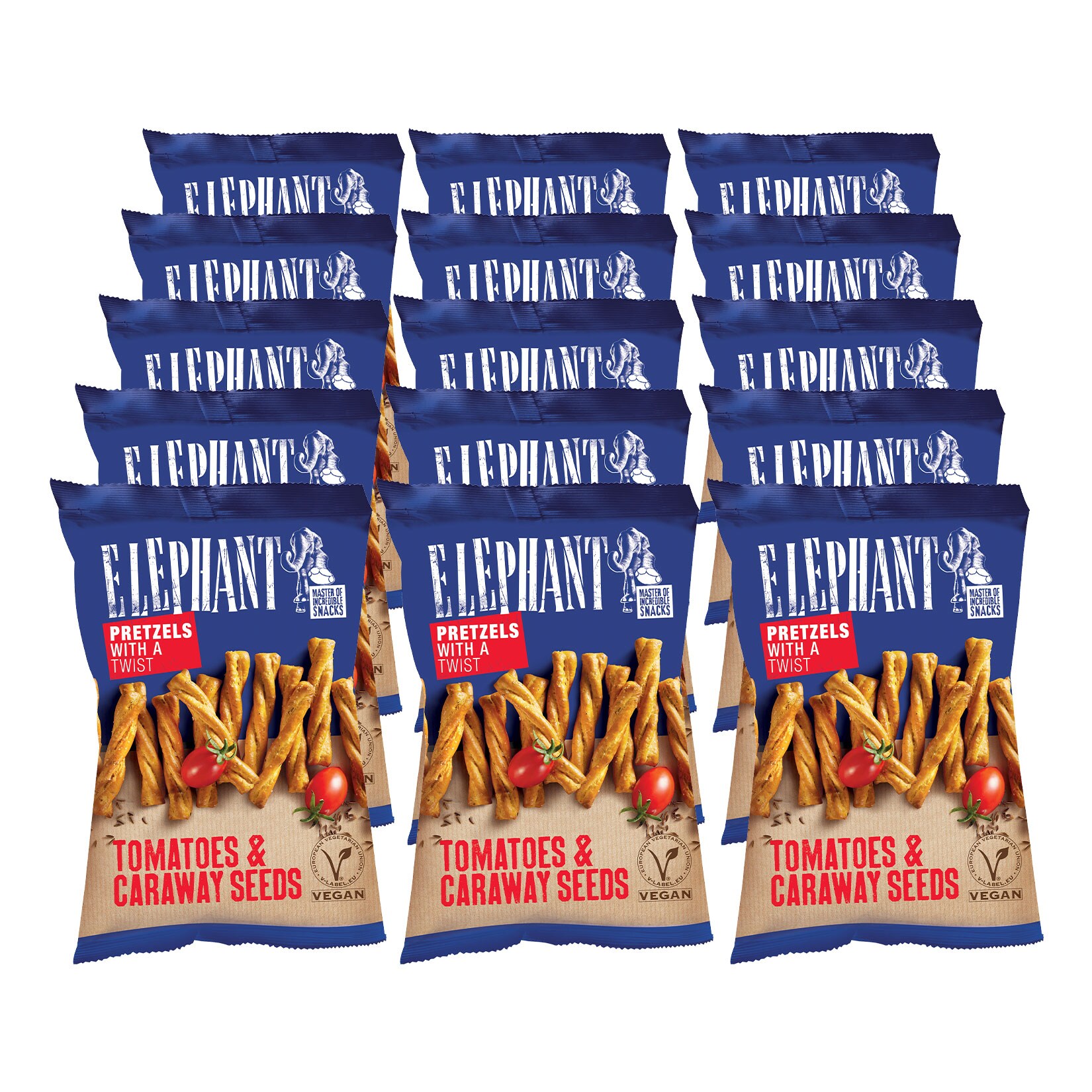 Elephant Twisted Pretzels Tomate-K&uuml;mmel 160 g, 15er Pack - Bild 1