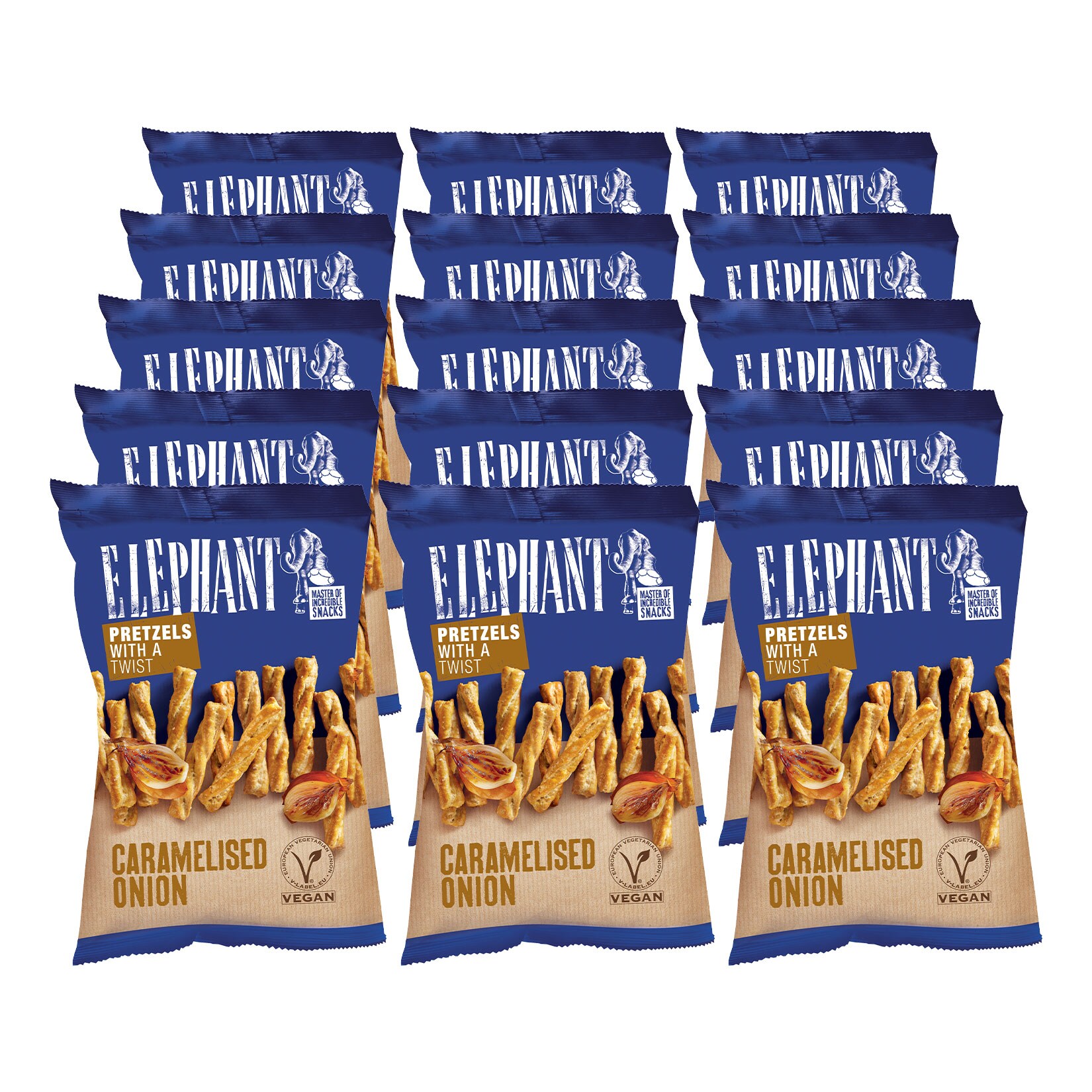 Elephant Brezeln Honig-Senf-Zwiebel Geschmack – Knuspriger Snack | 70 G Beutel (Packung Mit 5)