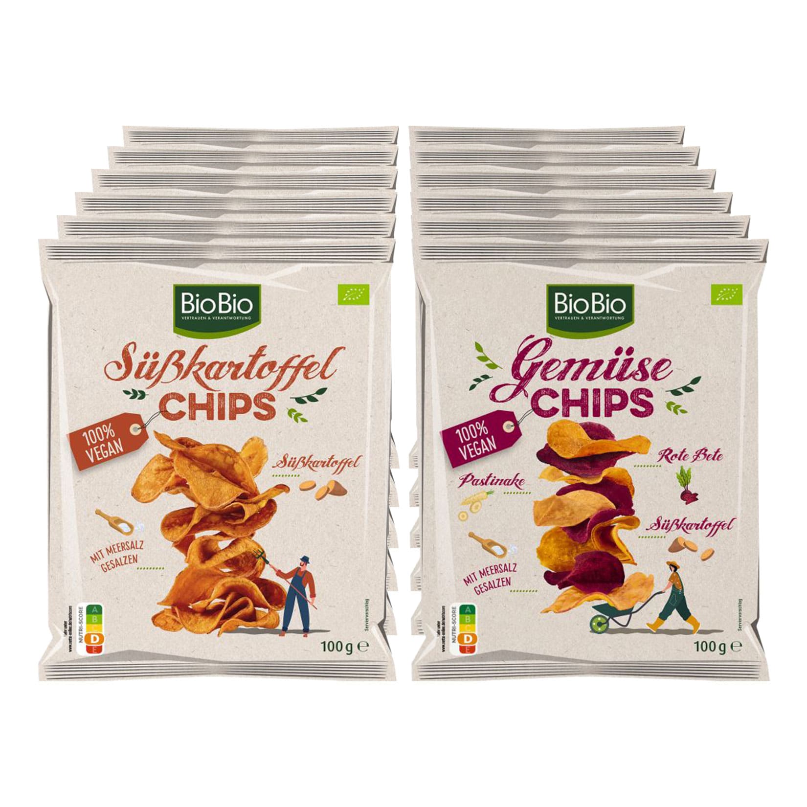 BioBio Gem&uuml;se- / S&uuml;&szlig;kartoffelchips 100 g, verschiedene Sorten, 12er Pack - Bild 1
