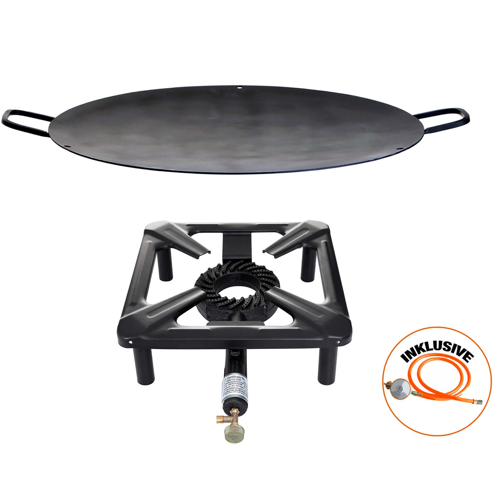 Hockerkocher-Set: mit Gasbrenner, Eisen-Wok/Grillschale Ø 50 cm | 04041571305664