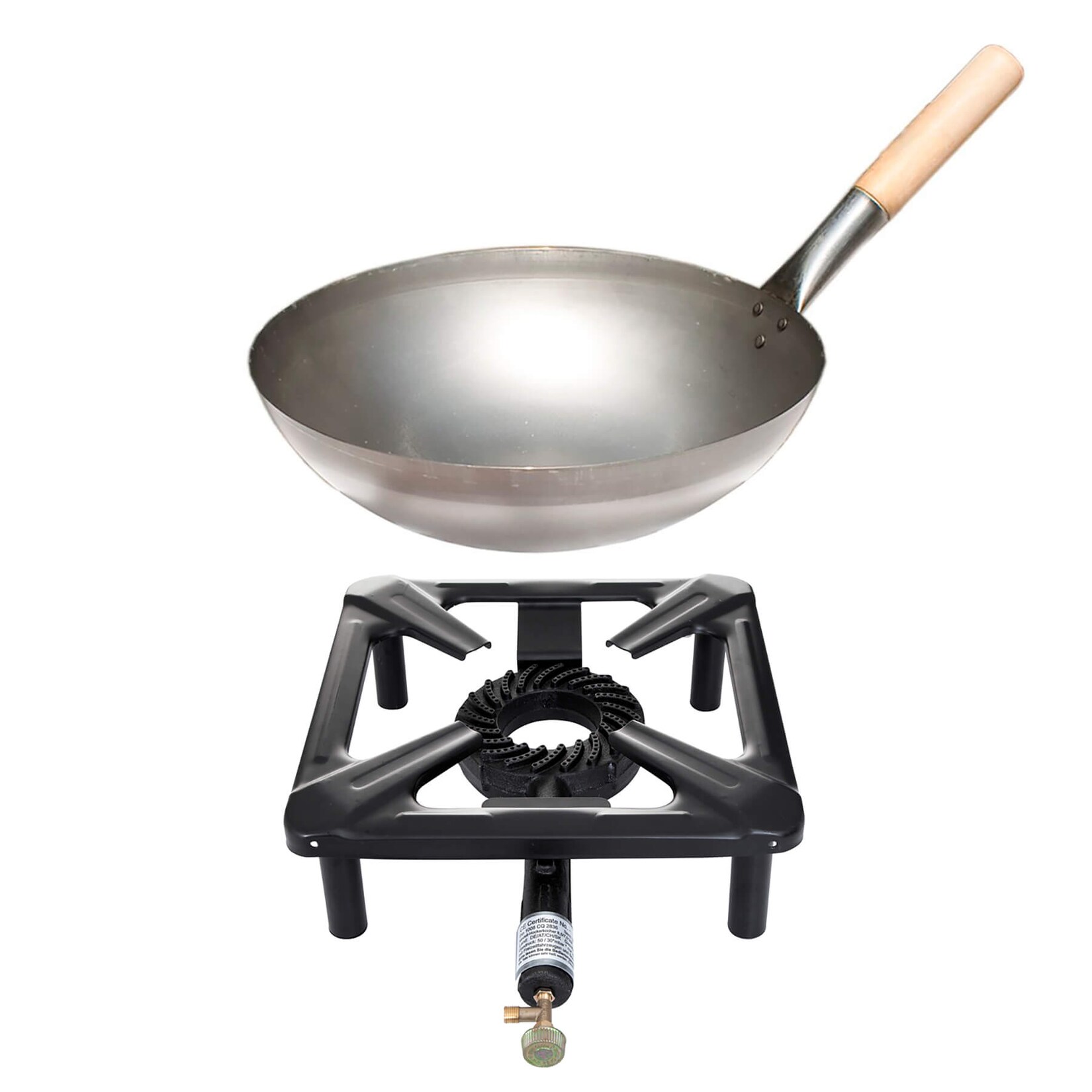 Hockerkocher-Set: mit Gasbrenner, Stahlwok Ø 30 cm | 04041571301994