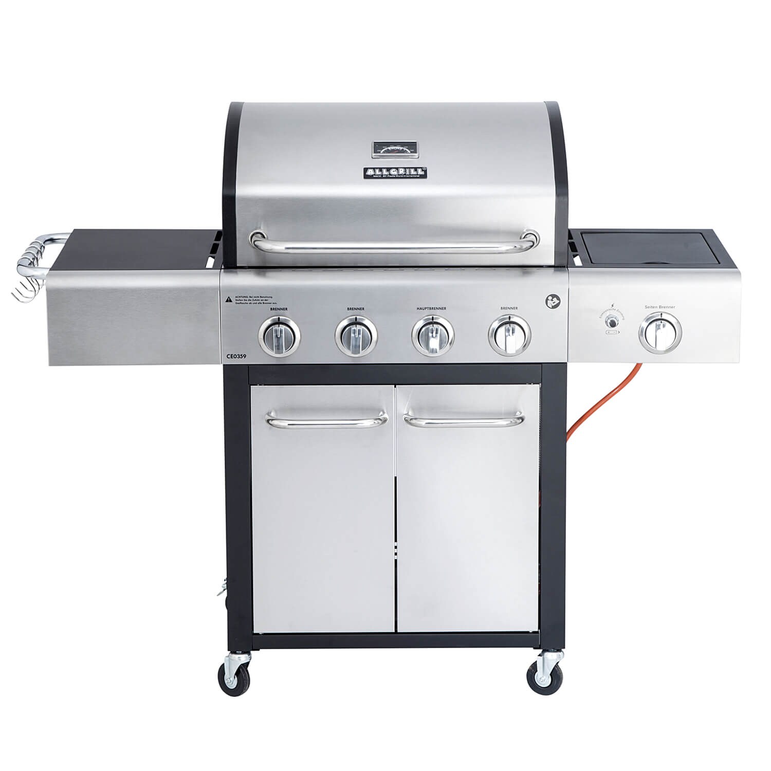 Gasgrill ALL’GRILL FESTIVAL für Einsteiger in Edelstahl-schwarz : 4-flammiger Grill mit 15,5 kW Leistung und großzügiger Grillfläche | 04041571000255