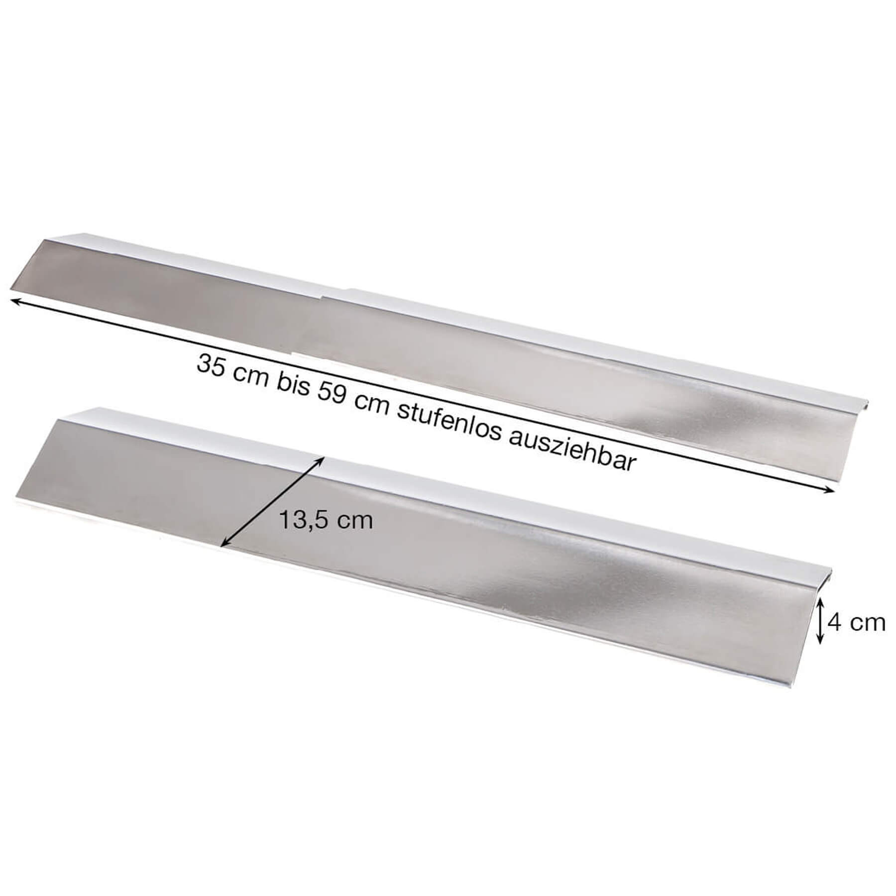 Allgrill Universal-Flammschutzblech aus Edelstahl, stufenlos ausziehbar, 35-60 cm, f&uuml;r gleichm&auml;&szlig;ige Hitzeverteilung - Bild 1