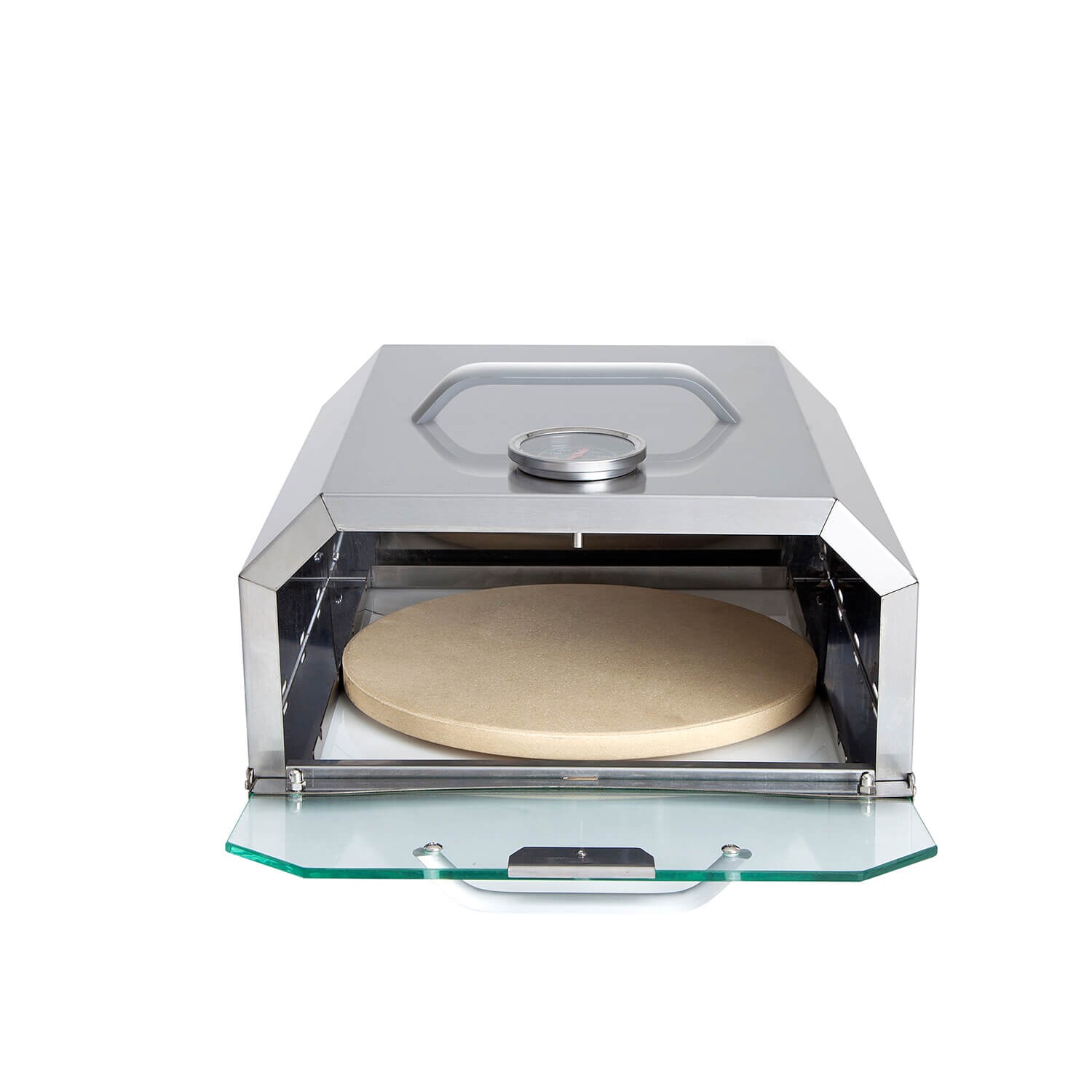 ALL’GRILL Pizzaboxx® eckig aus Edelstahl für Gas-Grillmodelle mit Seitenkochfeld – inkl. Pizzastein und Temperaturanzeige – Abmessung 32x37x16 cm | 04041571198365