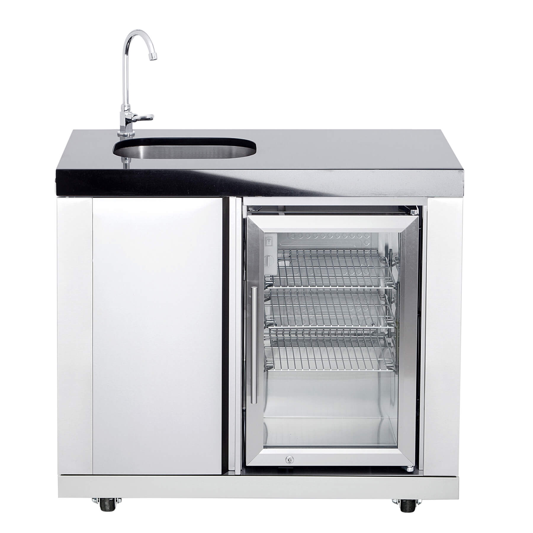 Modulares Anbauwaschbecken/K&uuml;hlschrankkombination mit hochwertigem CASO K&uuml;hlschrank - 96 x 58 x 90 cm, 119 kg, blau beleuchtet - Bild 1