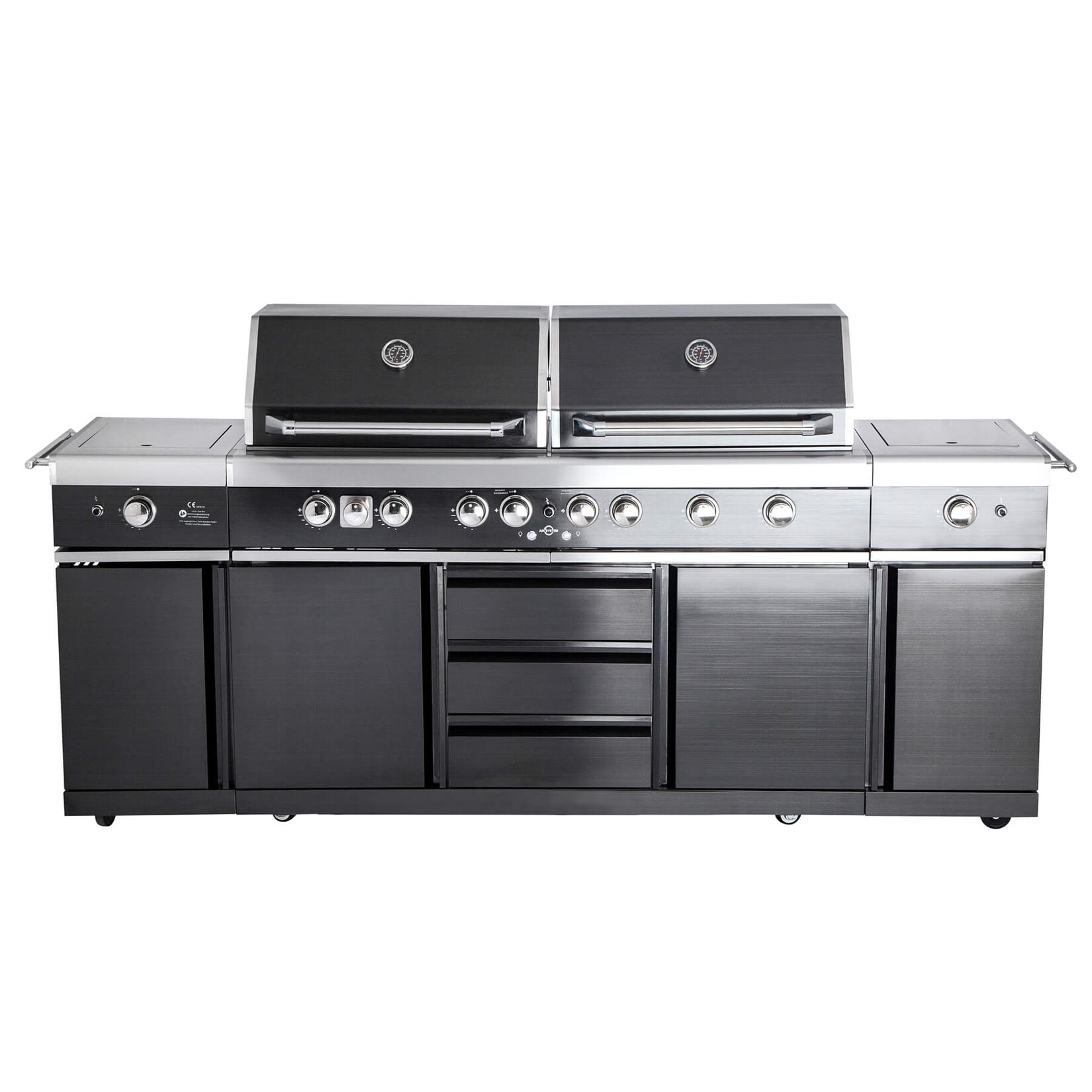 Voll-Edelstahl Außenküche ALL’GRILL EXTREM BLACK-Line Steakzone® mit 34,7 kW Leistung, 6-flammig, inkl. Seitenkocher und Air System | 04041571009708