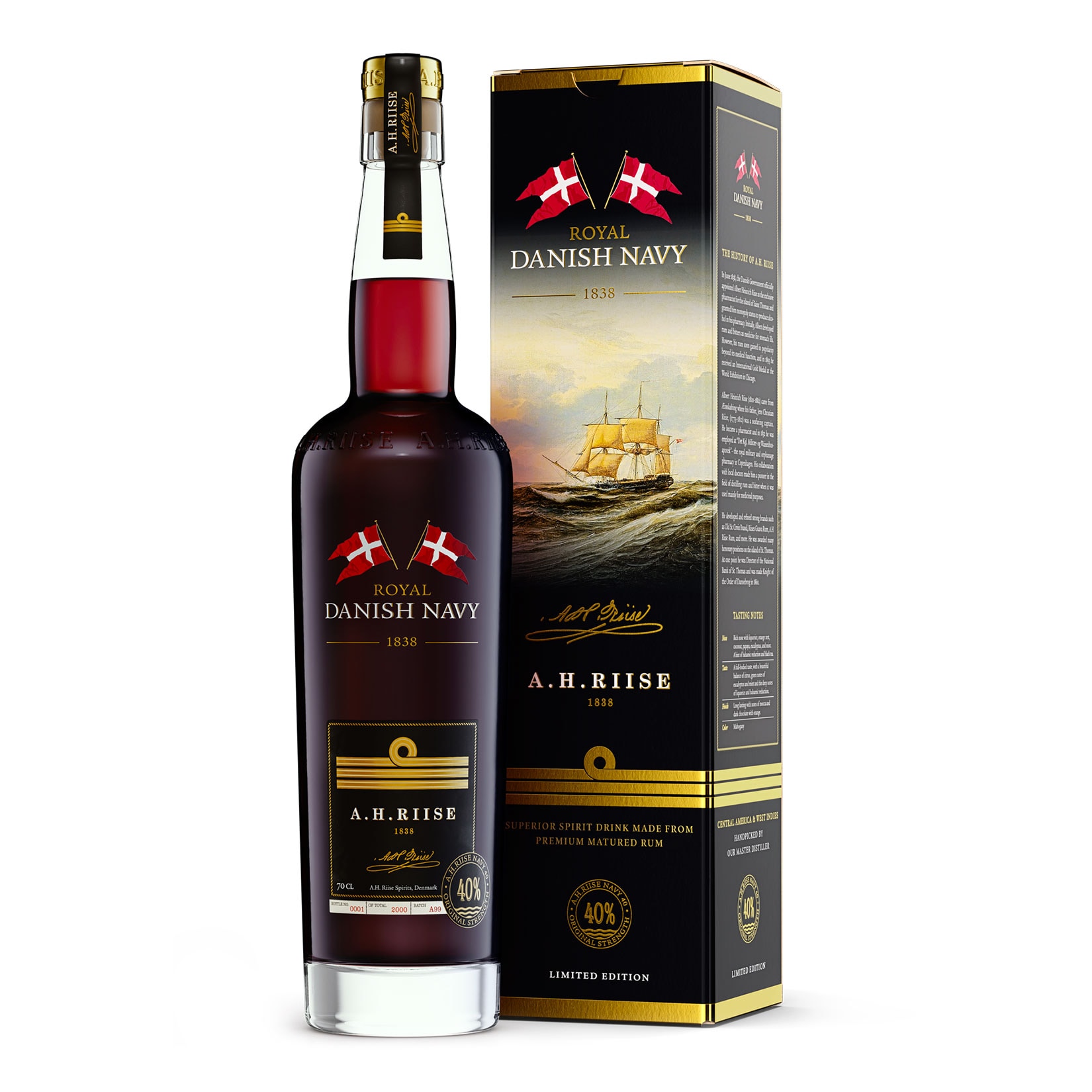 A.H. Riise Royal Danish Navy Rum 40,0 % vol 0,7 Liter - Bild 1