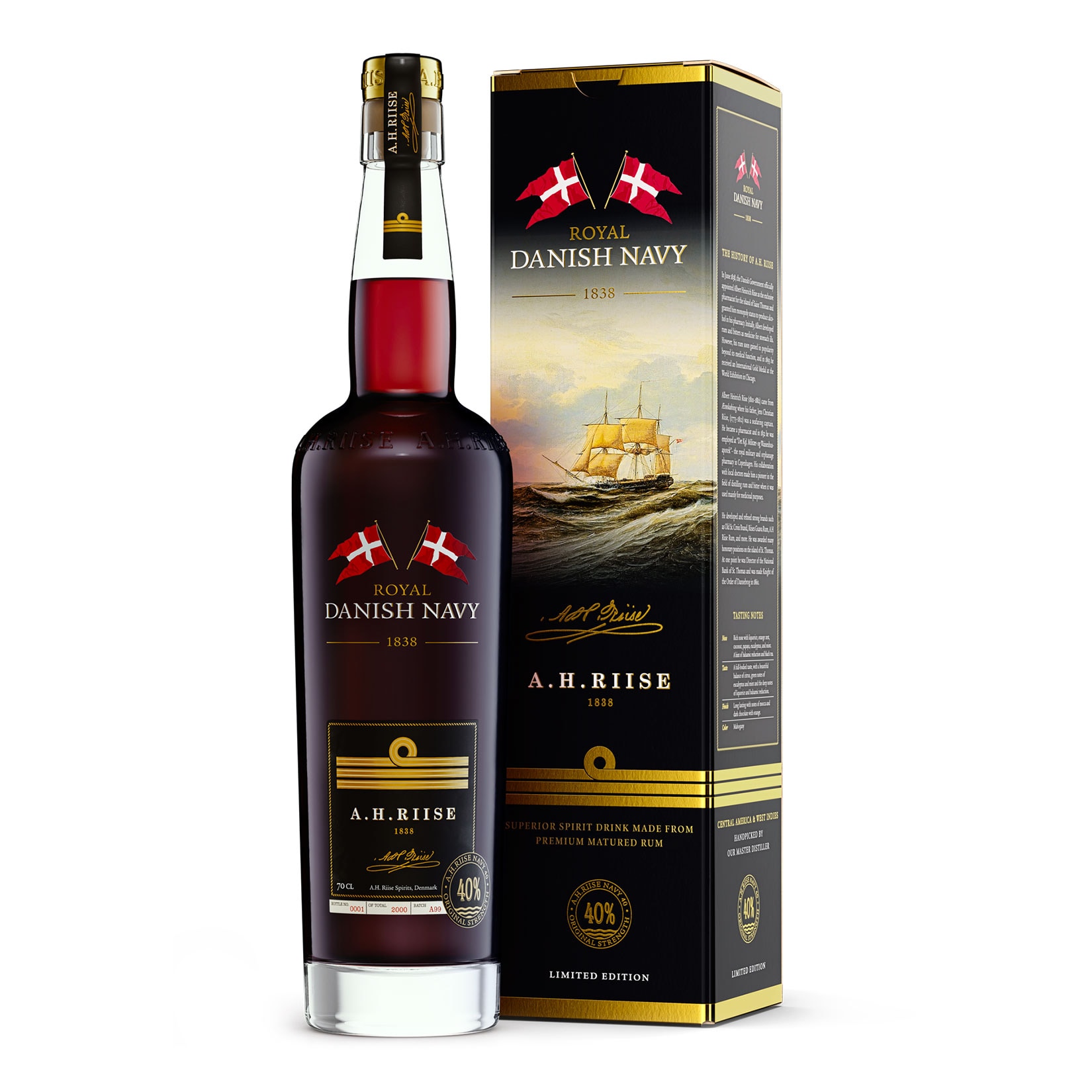 A.H. Riise Royal Danish Navy Rum 40,0 % vol 0,7 Liter