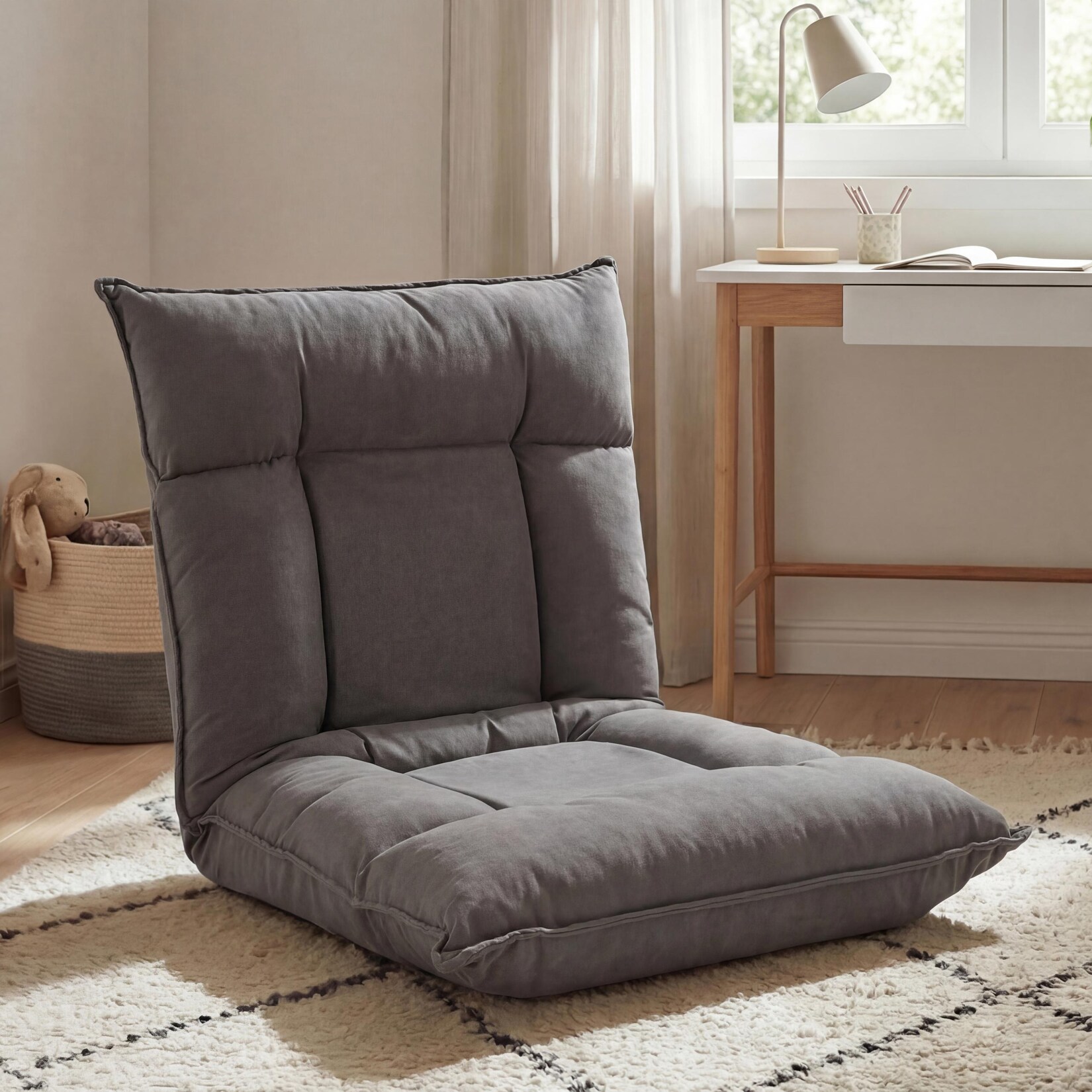 Bodensessel MCW-N44, Relaxsessel Bodenkissen Bodensofa Klappsessel 6 Relaxpositionen, stabiles Gestell Samt ~ dunkelgrau