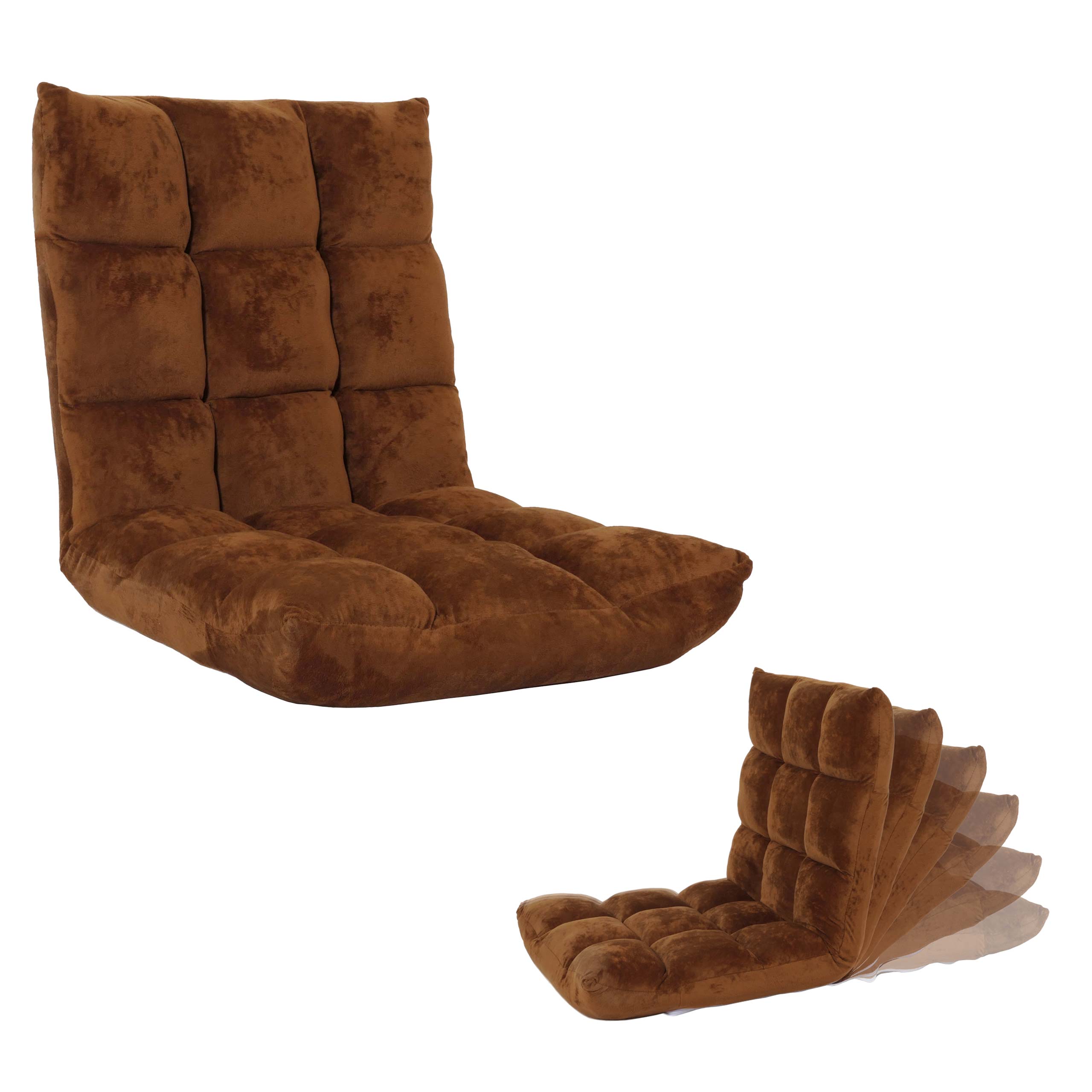 Bodensessel MCW-N43, Relaxsessel Bodenkissen Klappsessel 6 Relaxpositionen, stabiles Gestell Samt ~ dunkelbraun - Bild 1