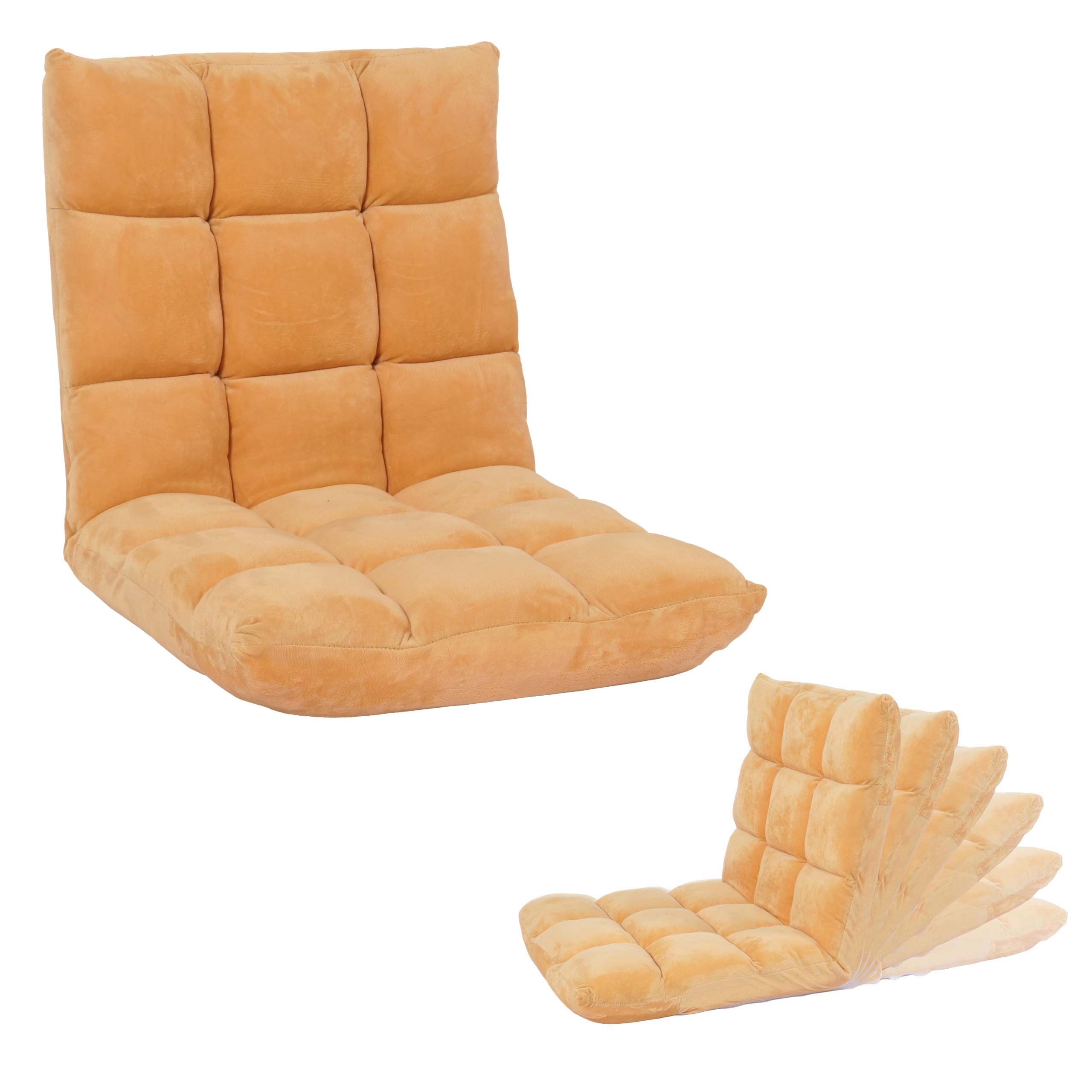 Bodensessel MCW-N43, Relaxsessel Bodenkissen Klappsessel 6 Relaxpositionen, stabiles Gestell Samt ~ hellbraun - Bild 1