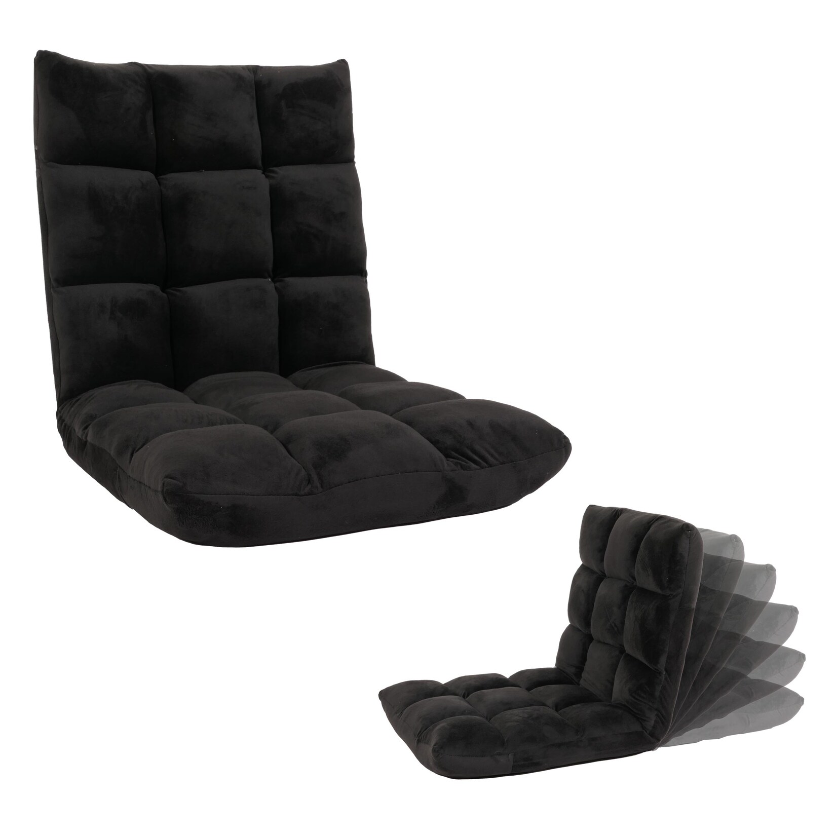Bodensessel MCW-N43, Relaxsessel Bodenkissen Klappsessel 6 Relaxpositionen, stabiles Gestell Samt ~ schwarz