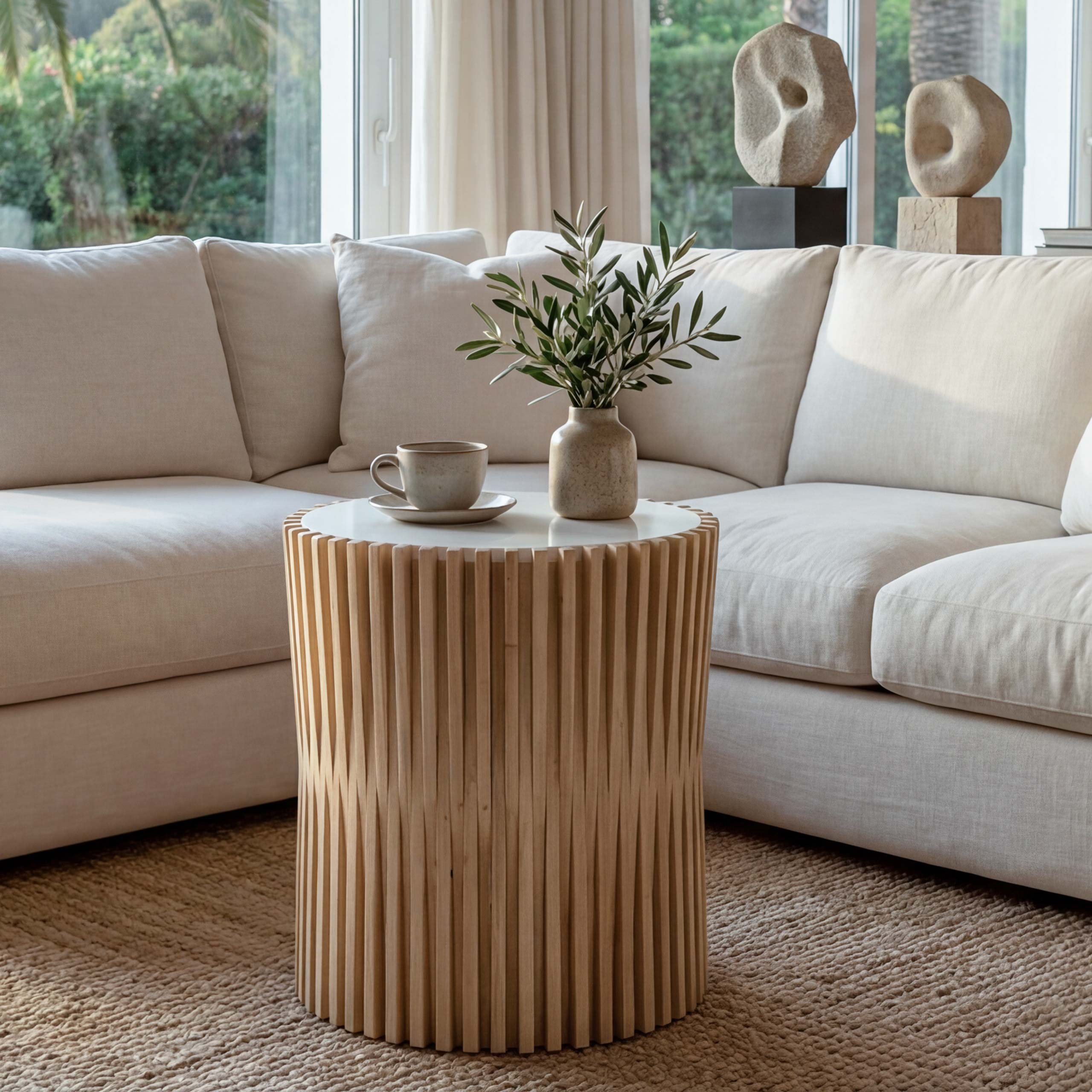 Beistelltisch MCW-N31, Couchtisch Kaffeetisch Loungetisch Blumentisch Nachttisch Tisch, Tanne Holz &Oslash;51cm natur-wei&szlig; - Bild 1