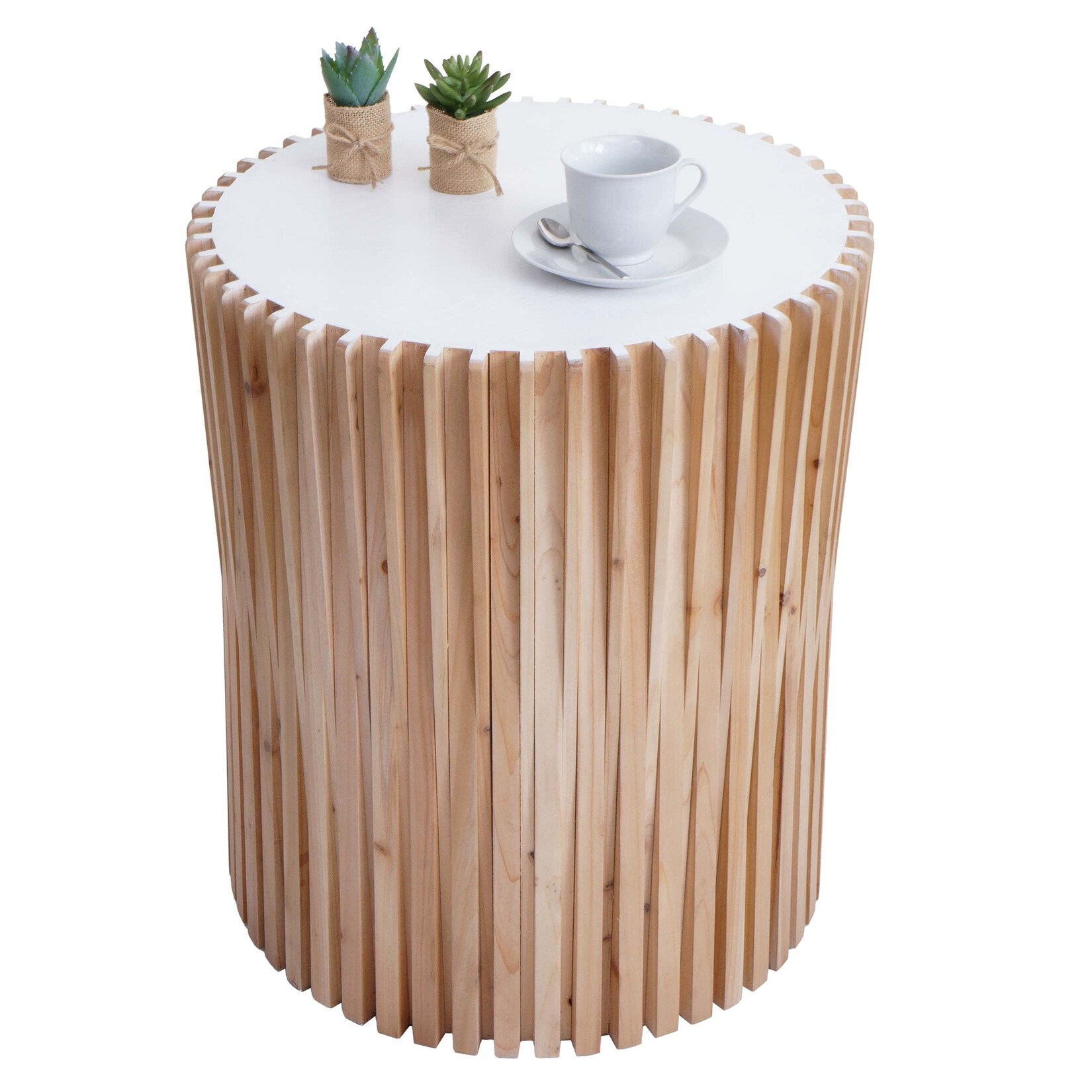 Beistelltisch MCW-N31, Couchtisch Kaffeetisch Loungetisch Blumentisch Nachttisch Tisch, Tanne Holz Ø51cm natur-weiß | 04057651644851