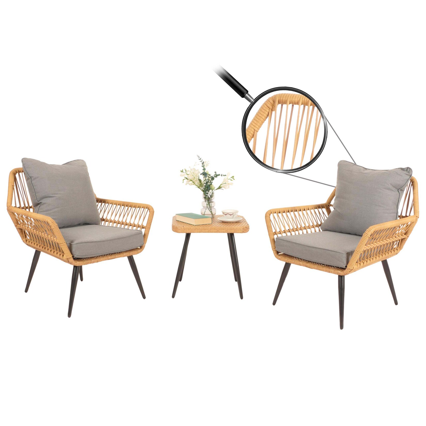 Poly-Rattan Garnitur -N34, Balkon-Set Gartengarnitur Sitzgruppe Stuhl Beistelltisch ~ dunkelgrau