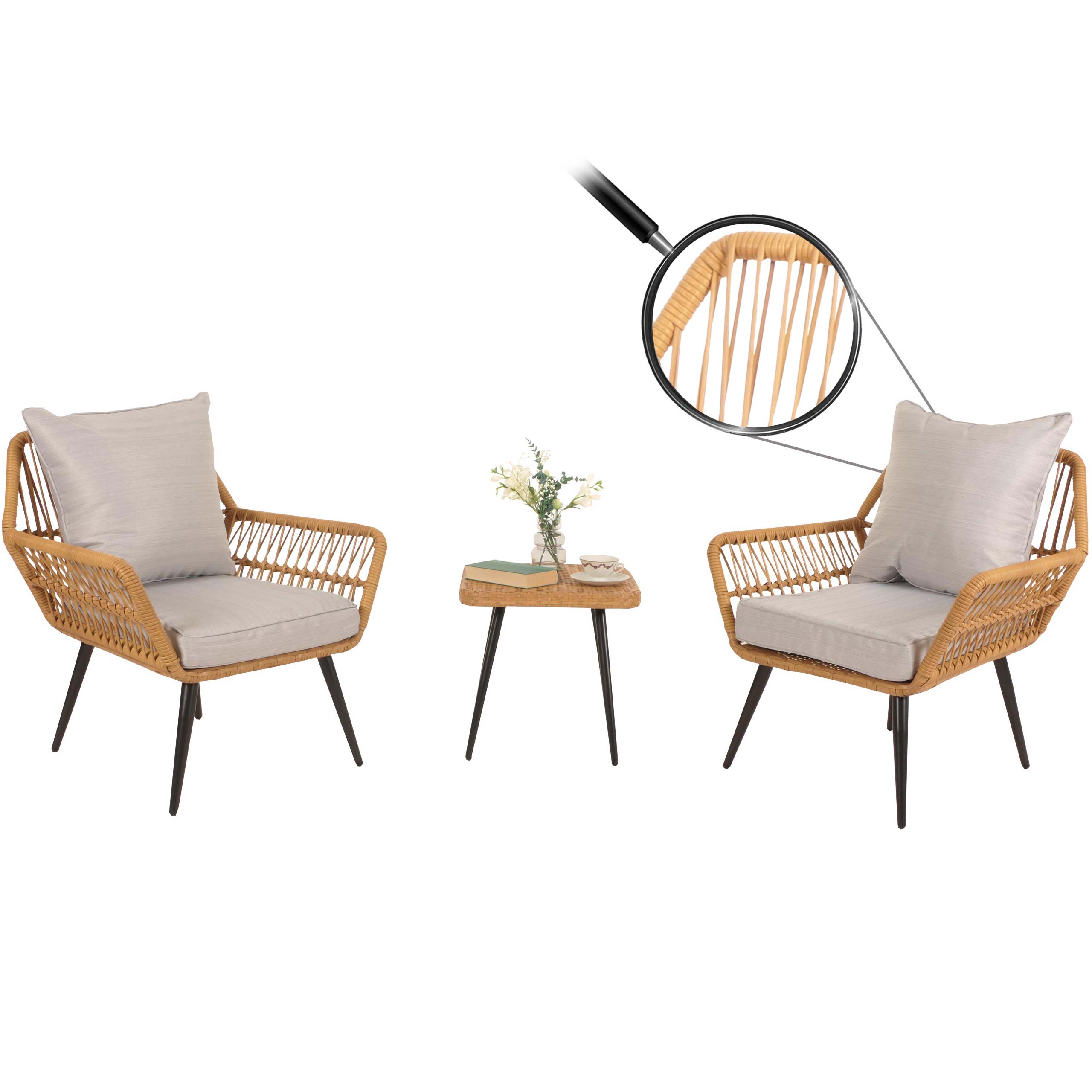 Poly-Rattan Garnitur MCW-N34, Balkon-Set Gartengarnitur Sitzgruppe Stuhl Beistelltisch ~ hellgrau - Bild 1