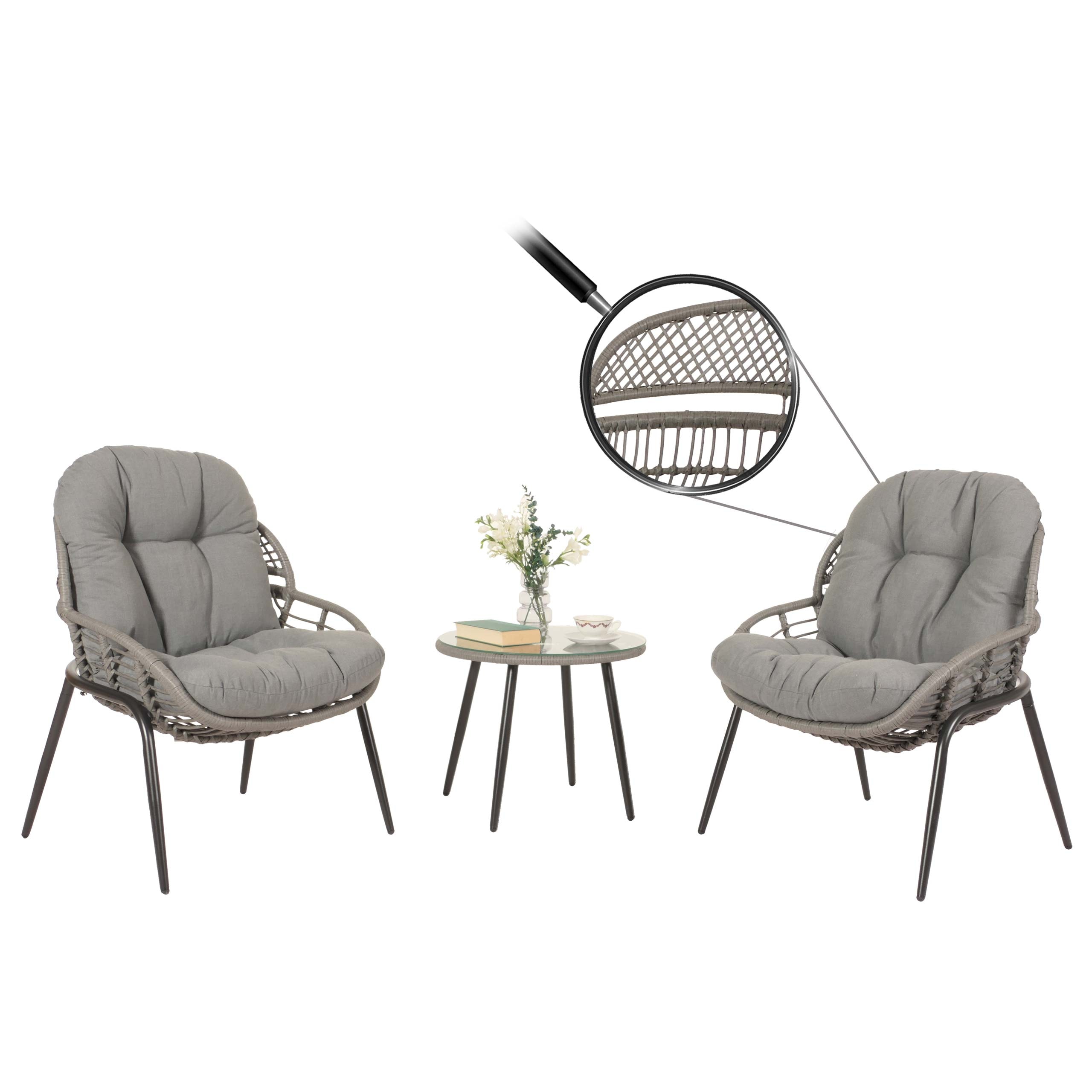 Poly-Rattan Garnitur MCW-N33, Balkon-Set Gartengarnitur Sitzgruppe Stuhl Beistelltisch ~ grau, Polster dunkelgrau - Bild 1