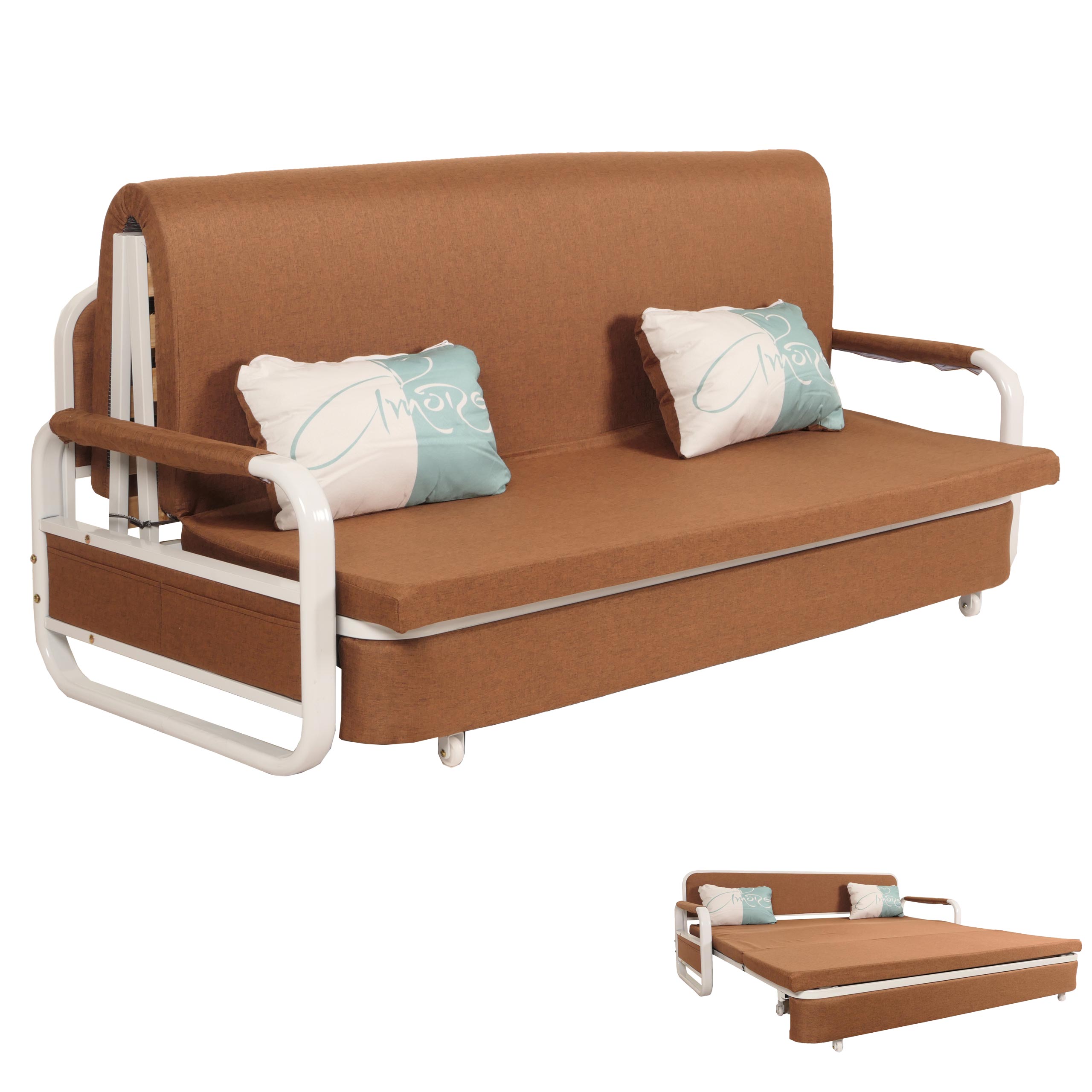 Schlafsofa MCW-M83, Schlafcouch Couch Sofa, Schlaffunktion Bettkasten Liegefl&auml;che, 190x185cm ~ Stoff/Textil braun - Bild 1