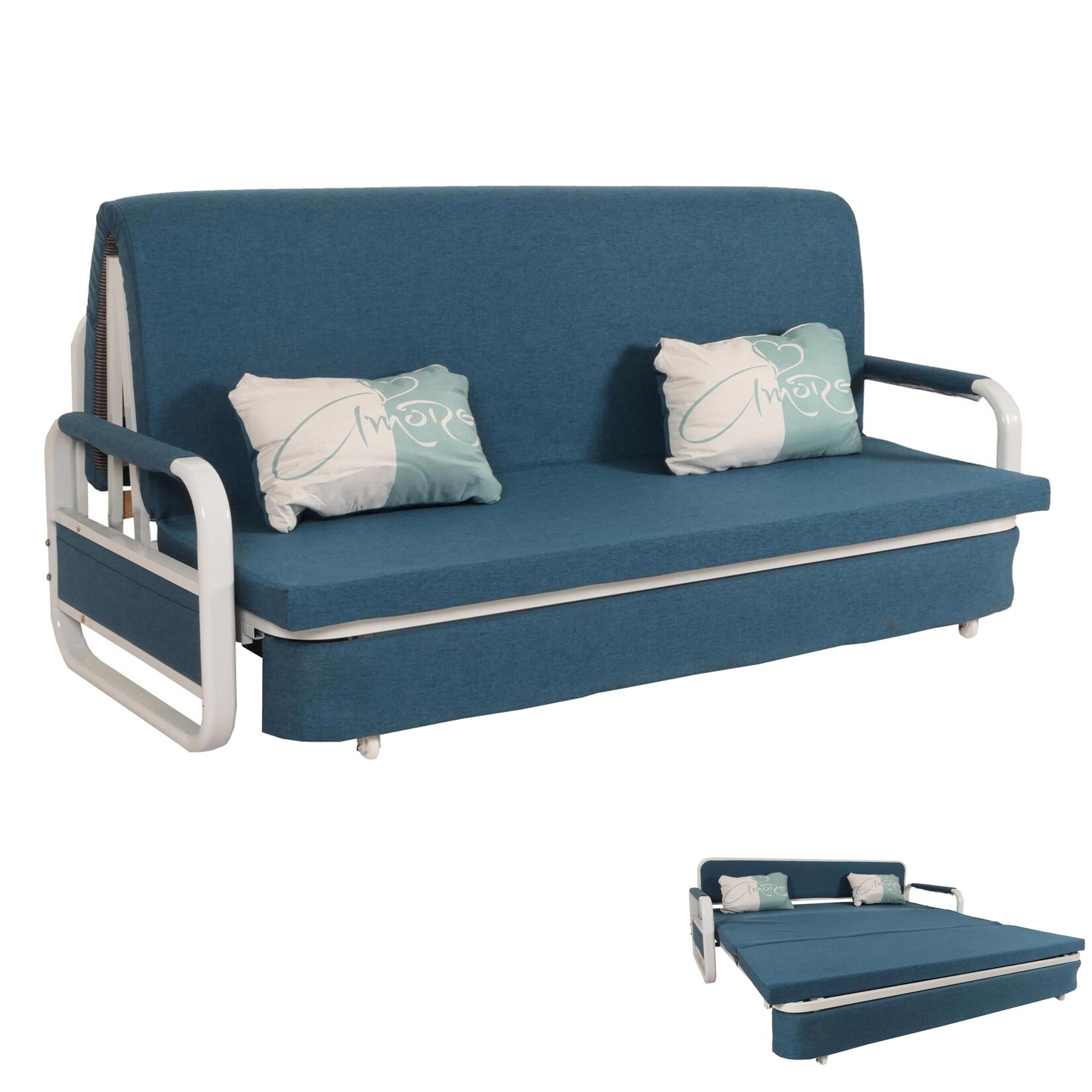 Schlafsofa MCW-M83, Schlafcouch Couch Sofa, Schlaffunktion Bettkasten Liegefläche, 190x185cm ~ Stoff/Textil dunkelblau