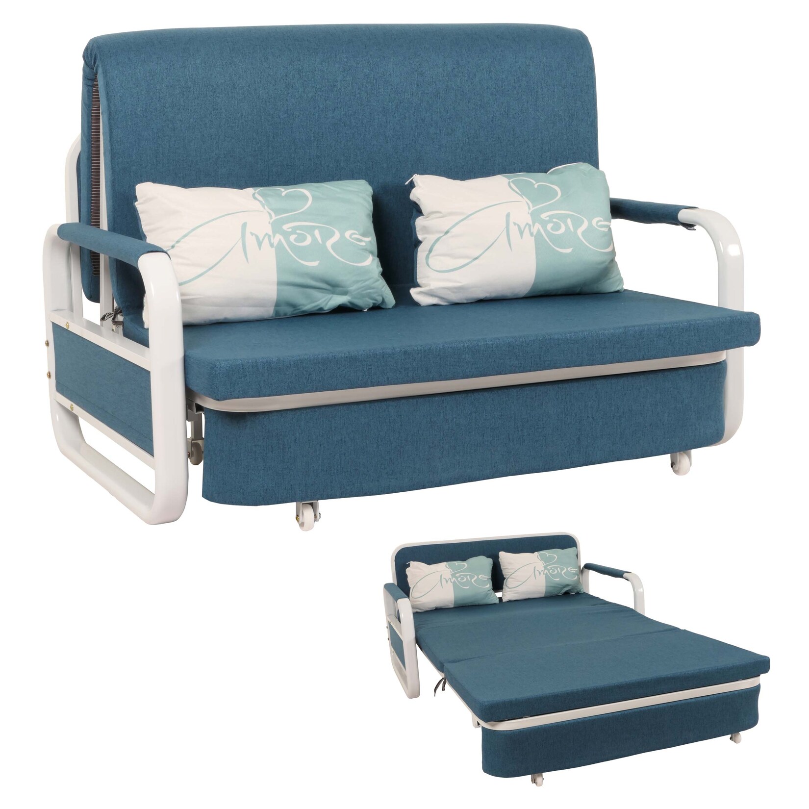 Schlafsofa MCW-M83, Schlafcouch Couch Sofa, Schlaffunktion Bettkasten Liegefläche, 130x185cm ~ Stoff/Textil dunkelblau