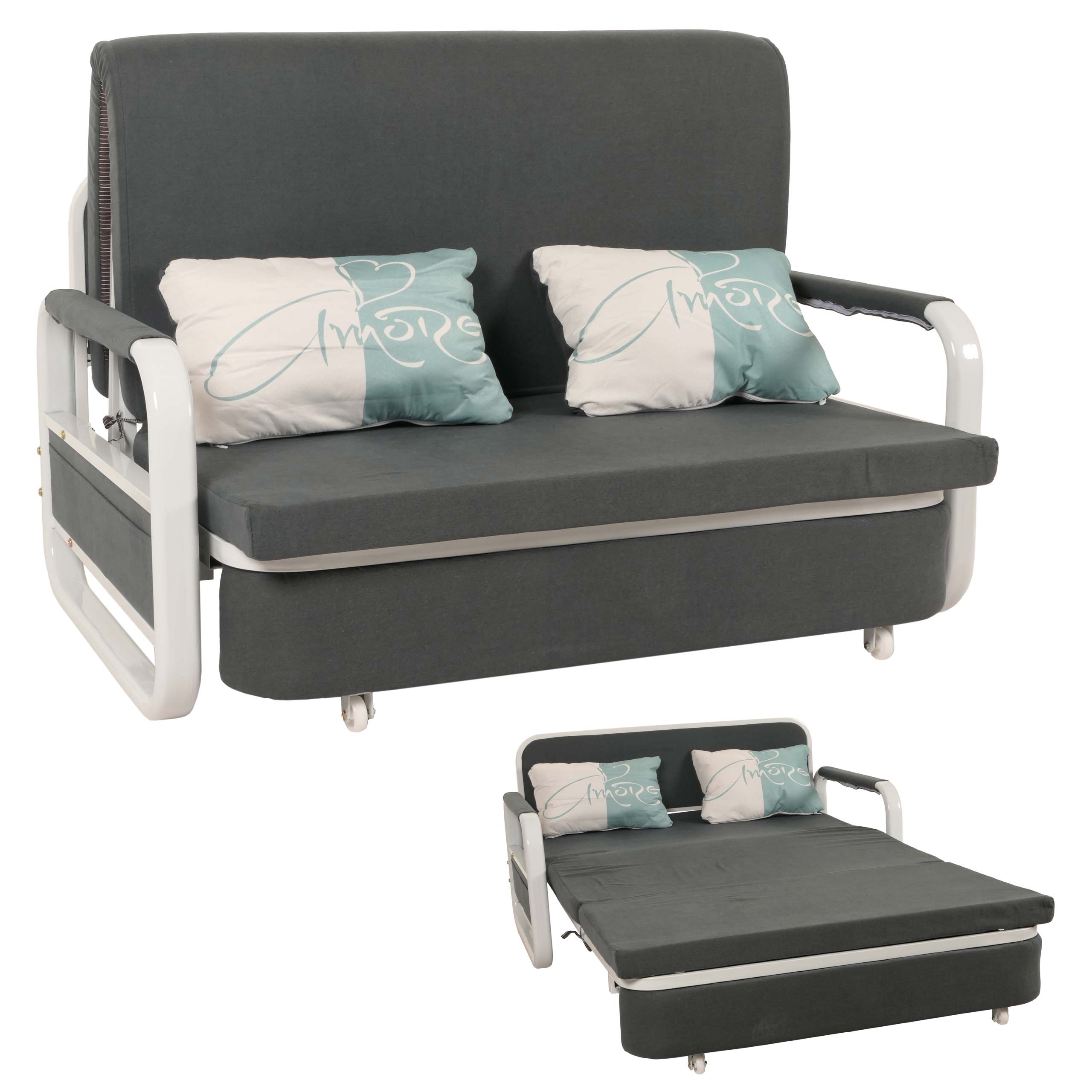 Schlafsofa MCW-M83, Schlafcouch Couch Sofa, Schlaffunktion Bettkasten Liegefl&auml;che, 130x185cm ~ Stoff/Textil dunkelgrau - Bild 1