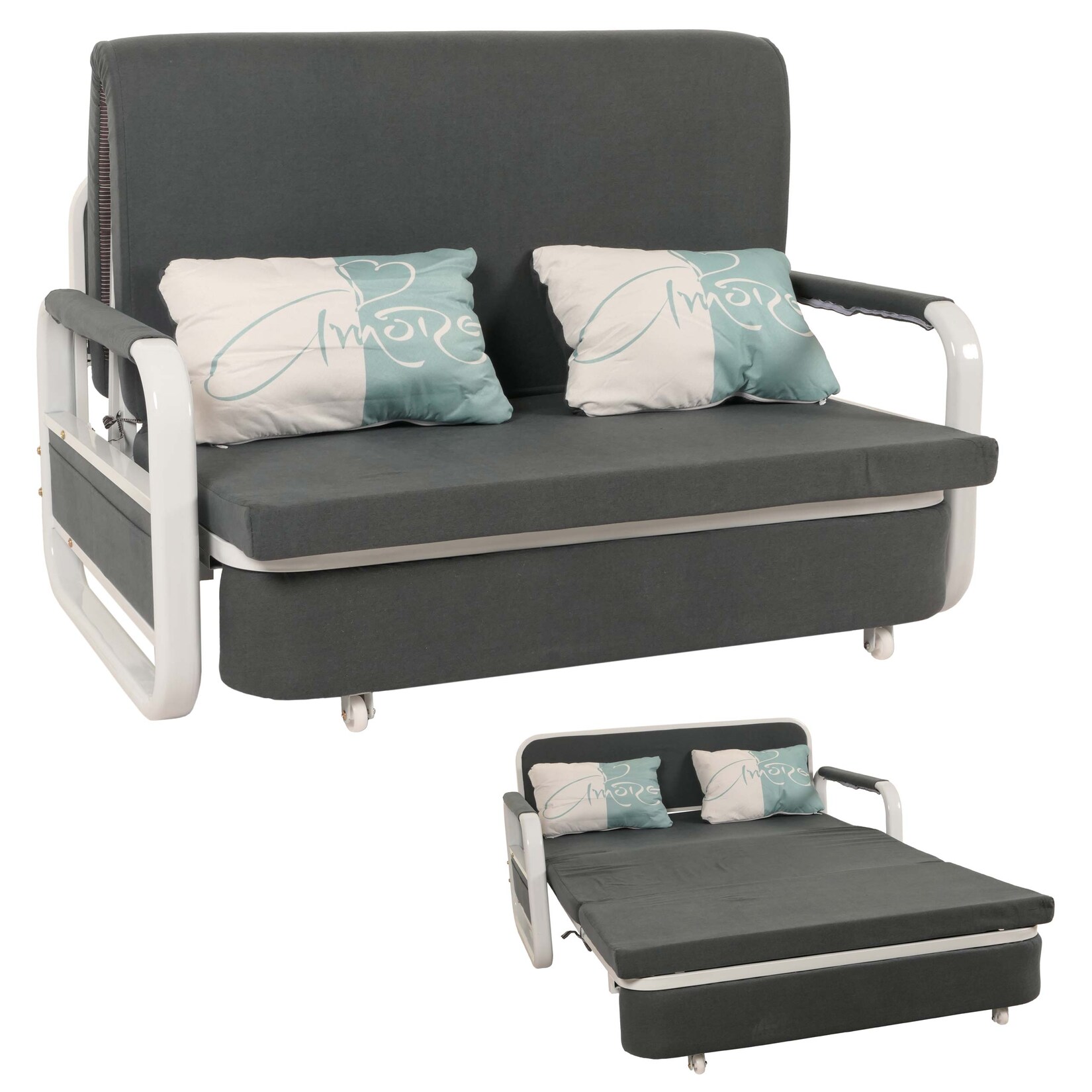 Schlafsofa MCW-M83, Schlafcouch Couch Sofa, Schlaffunktion Bettkasten Liegefläche, 130x185cm ~ Stoff/Textil dunkelgrau