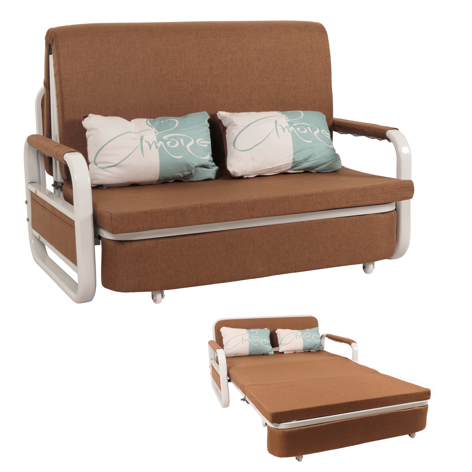Schlafsofa MCW-M83, Schlafcouch Couch Sofa, Schlaffunktion Bettkasten Liegefläche, 130x185cm ~ Stoff/Textil braun
