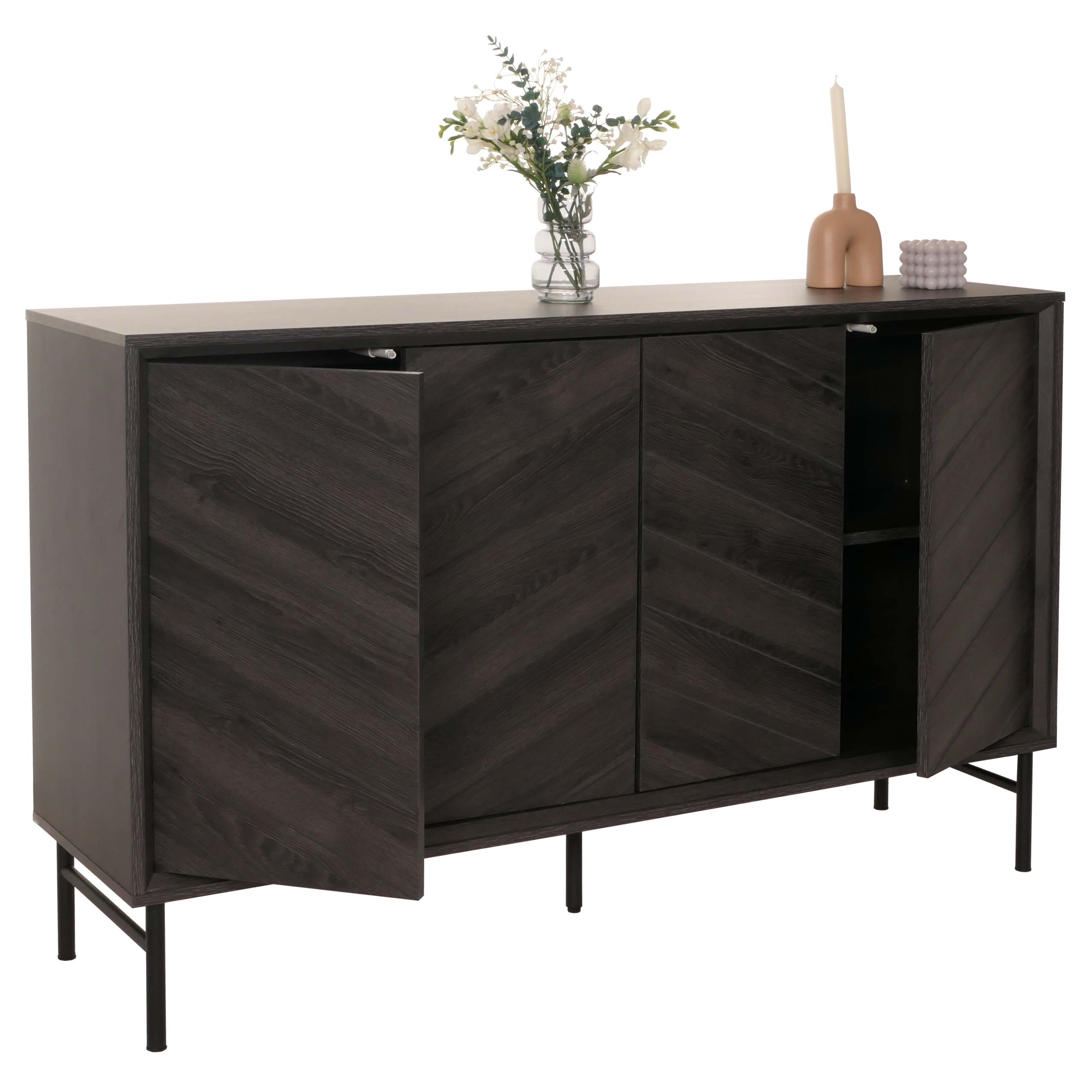 Sideboard MCW-M50, Schrank Kommode Highboard Anrichte, Massiv-Holz Mango 94x151x40cm ~ dunkelgrau - Bild 1
