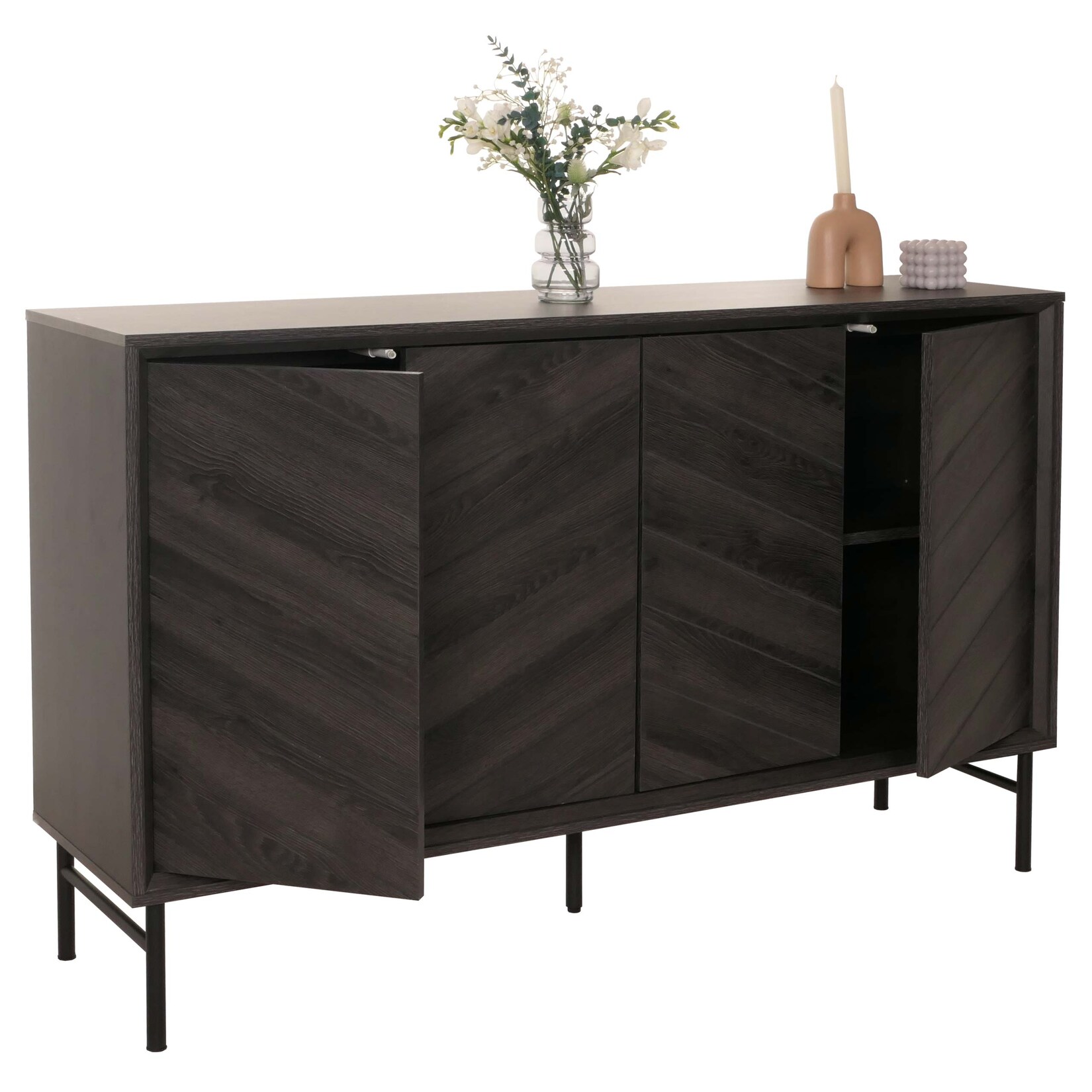 Sideboard MCW-M50, Schrank Kommode Highboard Anrichte, Massiv-Holz Mango 94x151x40cm ~ dunkelgrau | 04057651645988
