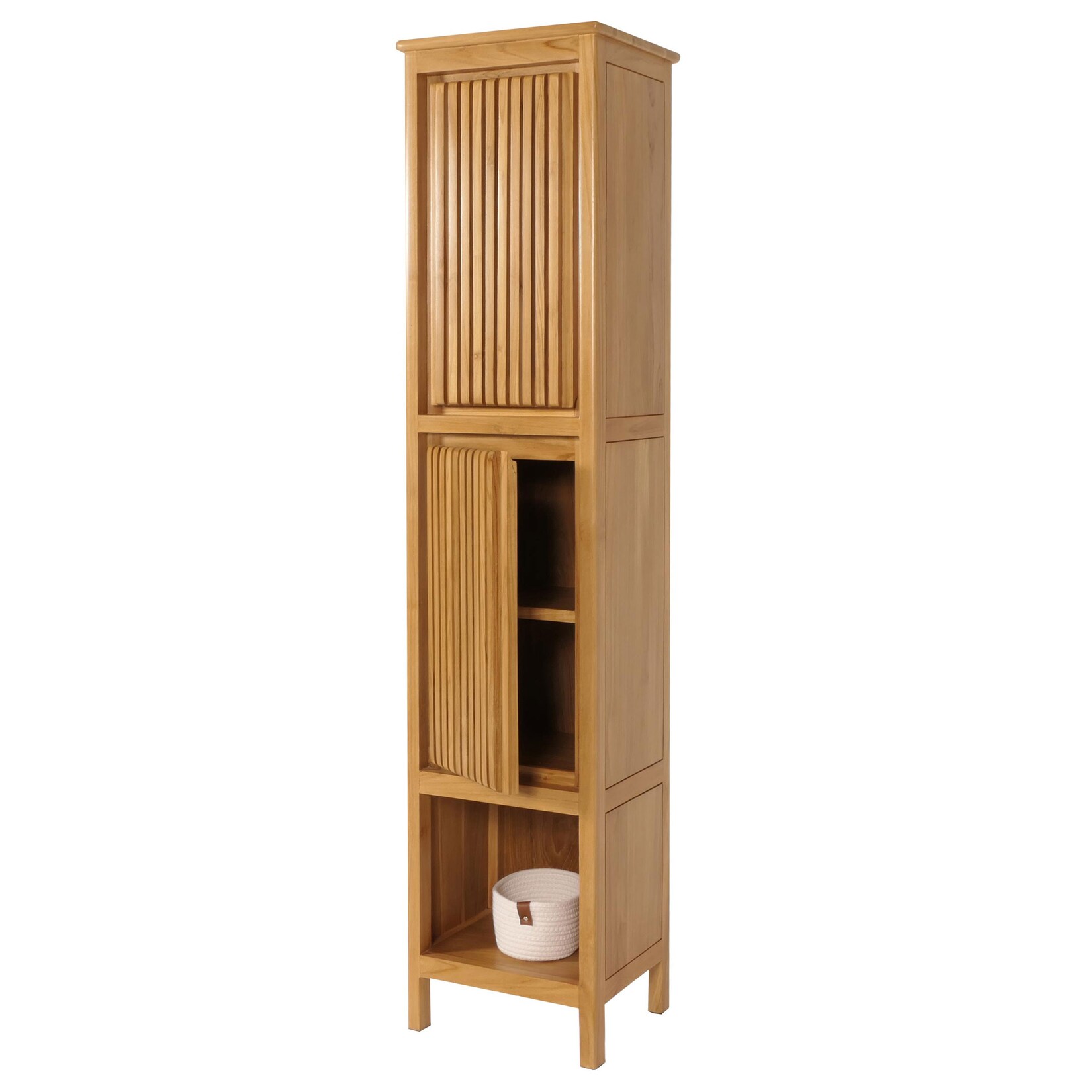Teak-Hochschrank MCW-M70, Badschrank, 2 Türen 5 Fächer, hochwertiges B-Grade-Teak (Kernholz, 20-30 Jahre) 181x41x35cm | 04057651642161