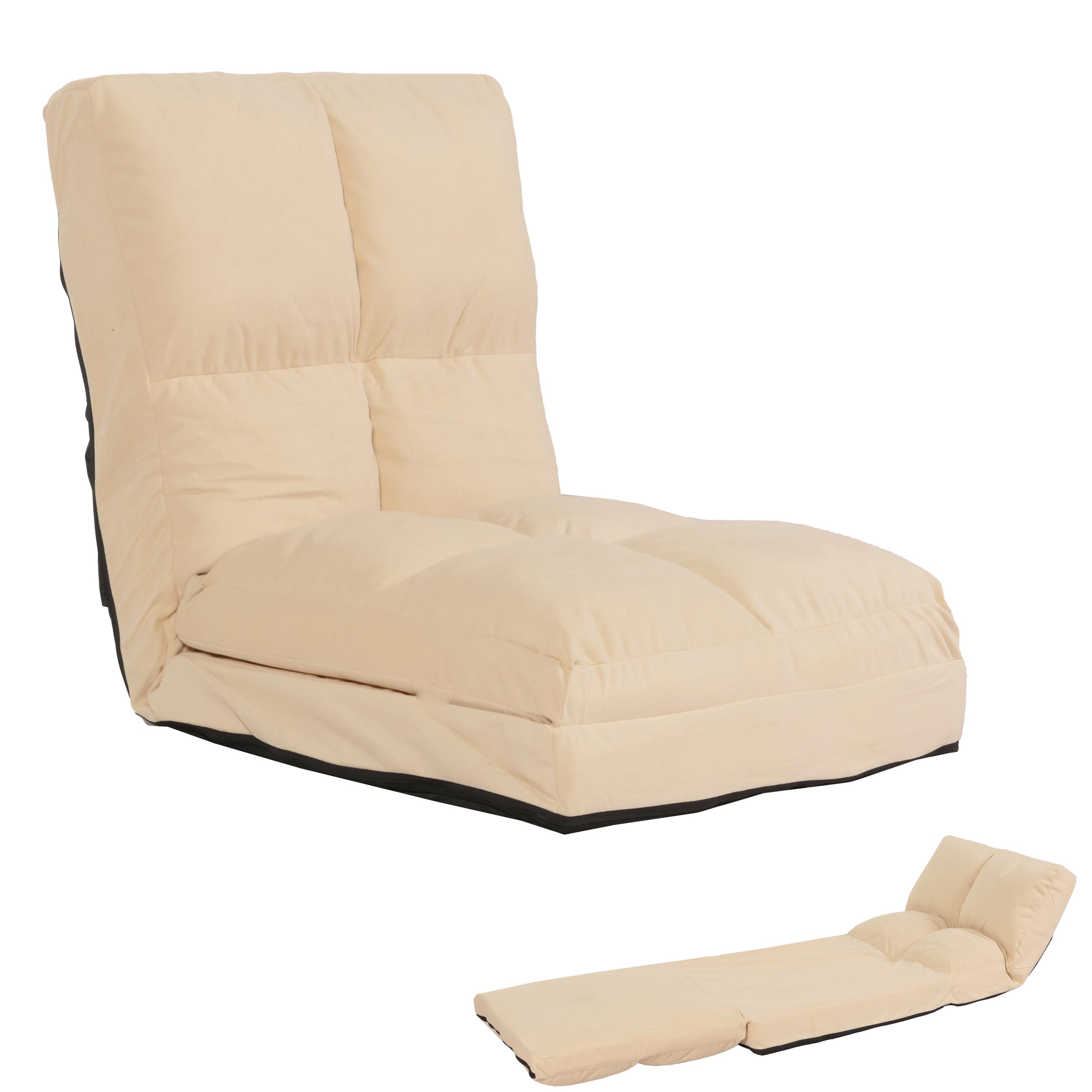 Bodensessel MCW-N45, Schlafsessel Klappsessel Funktionssessel, Schlaffunktion faltbar Stahlrahmen Samt ~ beige - Bild 1