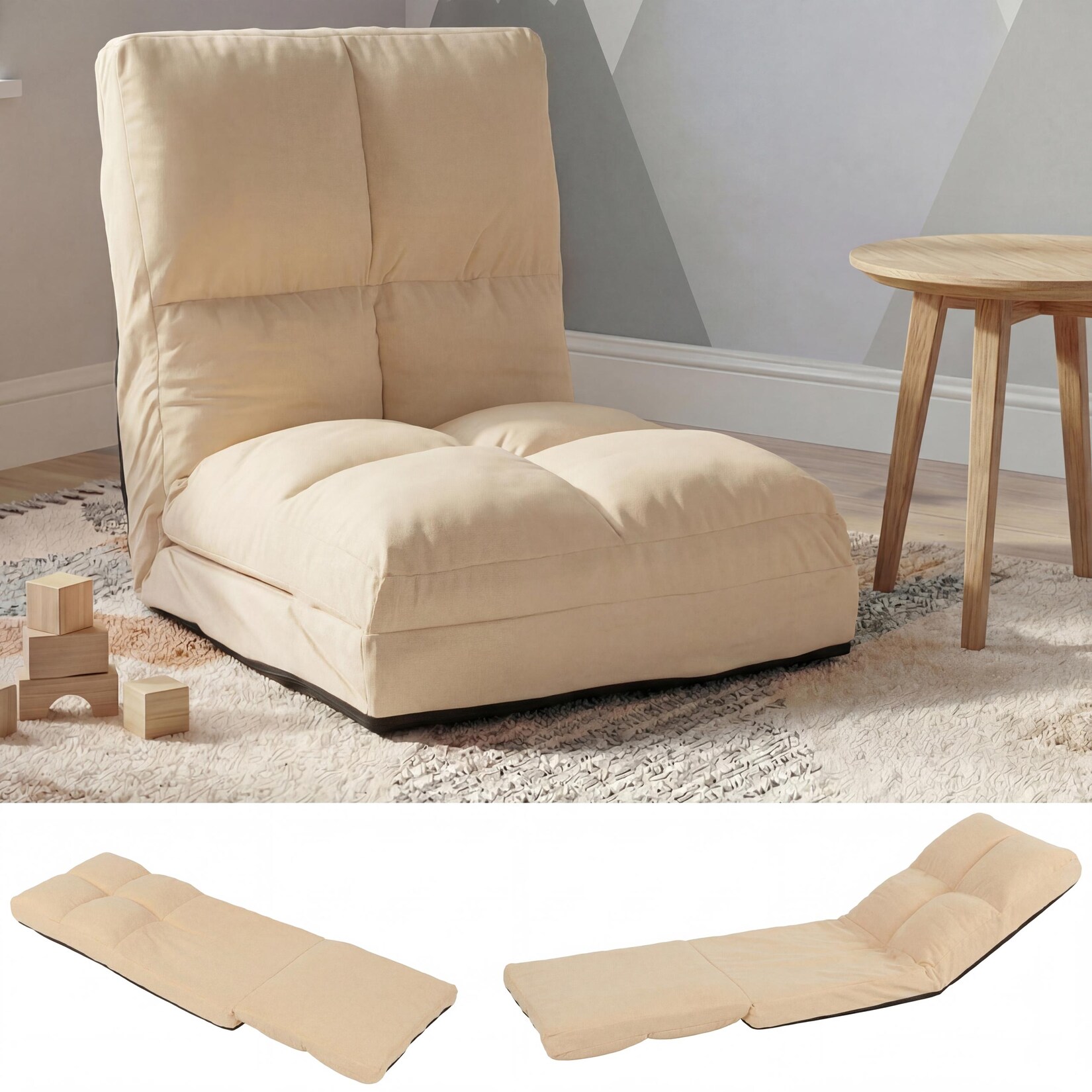 Bodensessel MCW-N45, Schlafsessel Klappsessel Funktionssessel, Schlaffunktion faltbar Stahlrahmen Samt ~ beige
