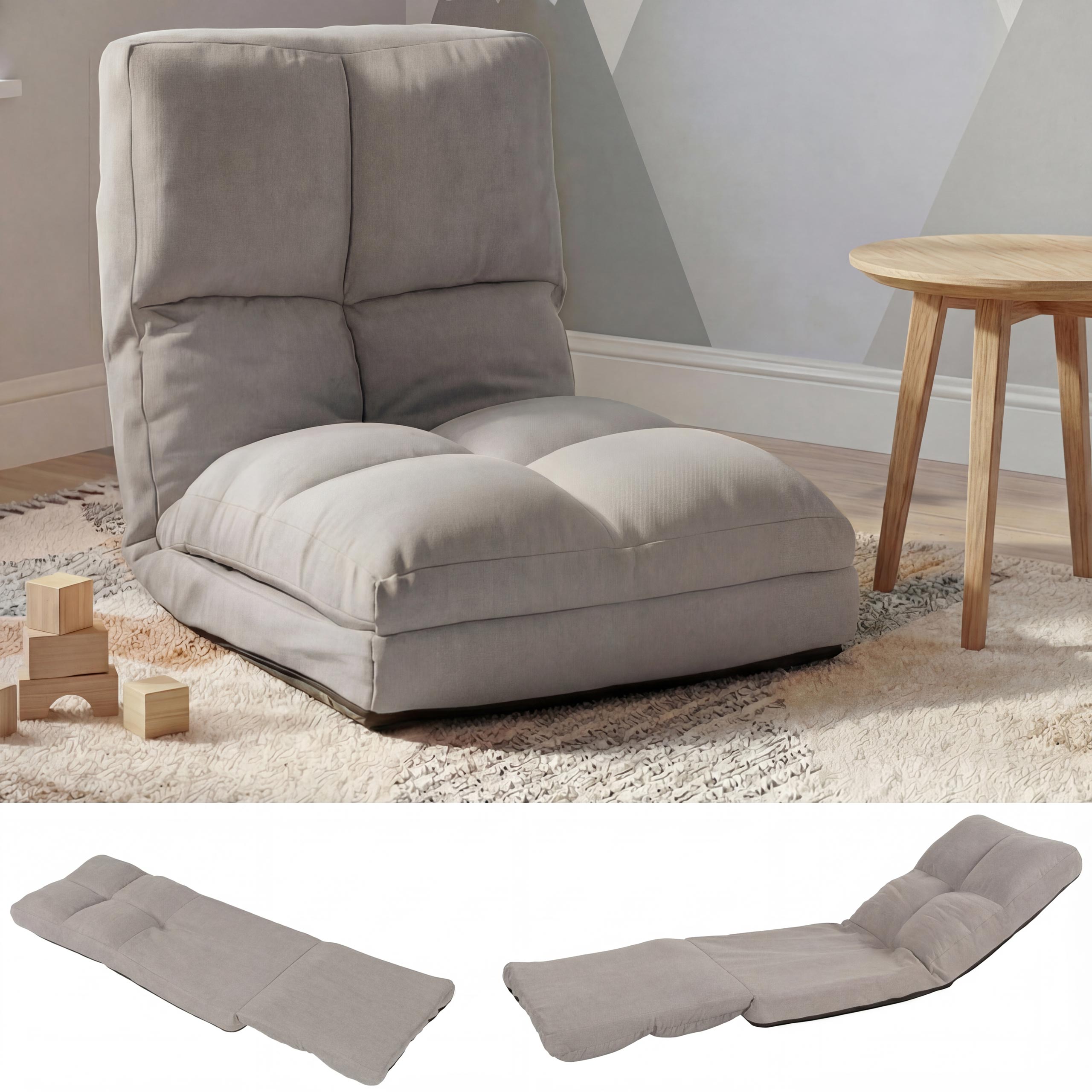 Bodensessel MCW-N45, Schlafsessel Klappsessel Funktionssessel, Schlaffunktion faltbar Stahlrahmen Samt ~ hellgrau - Bild 1