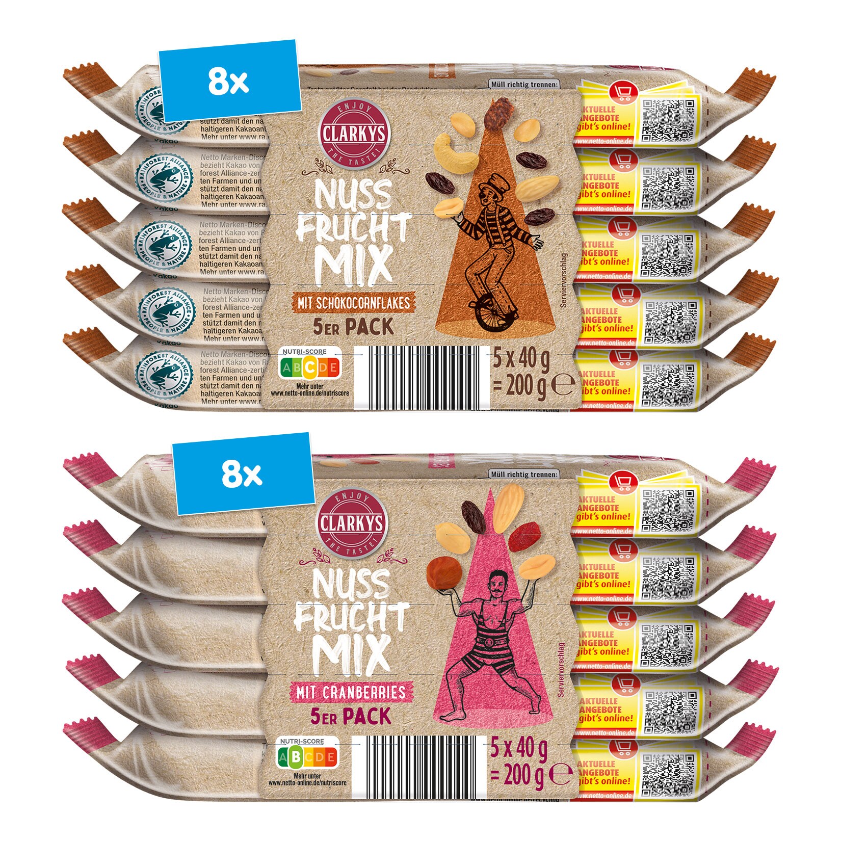 Clarkys Nuss-Frucht-Mix 200 g, verschiedene Sorten, 16er Pack | 04316268566414