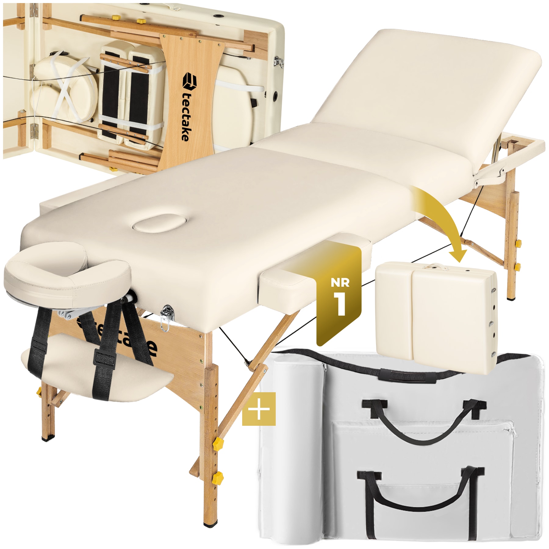 tectake&reg; 3 Zonen Massageliege, Breite 70 cm, Polsterung 10 cm, mit Holzgestell, 218 x 102 x 90 cm - Bild 1