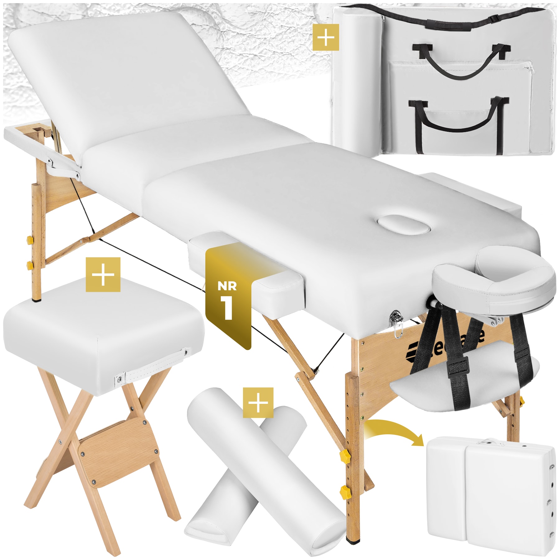 tectake&reg; 3 Zonen Massageliege-Set, Breite 70 cm, Polsterung 10 cm, mit Holzgestell, 218 x 102 x 90 cm - Bild 1