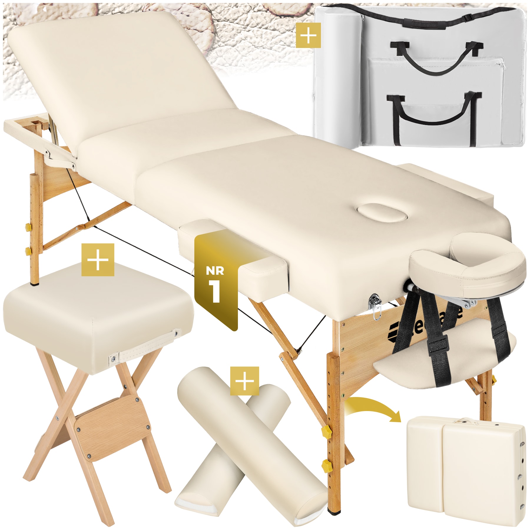 tectake&reg; 3 Zonen Massageliege-Set, Breite 70 cm, Polsterung 10 cm, mit Holzgestell, 218 x 102 x 90 cm - Bild 1