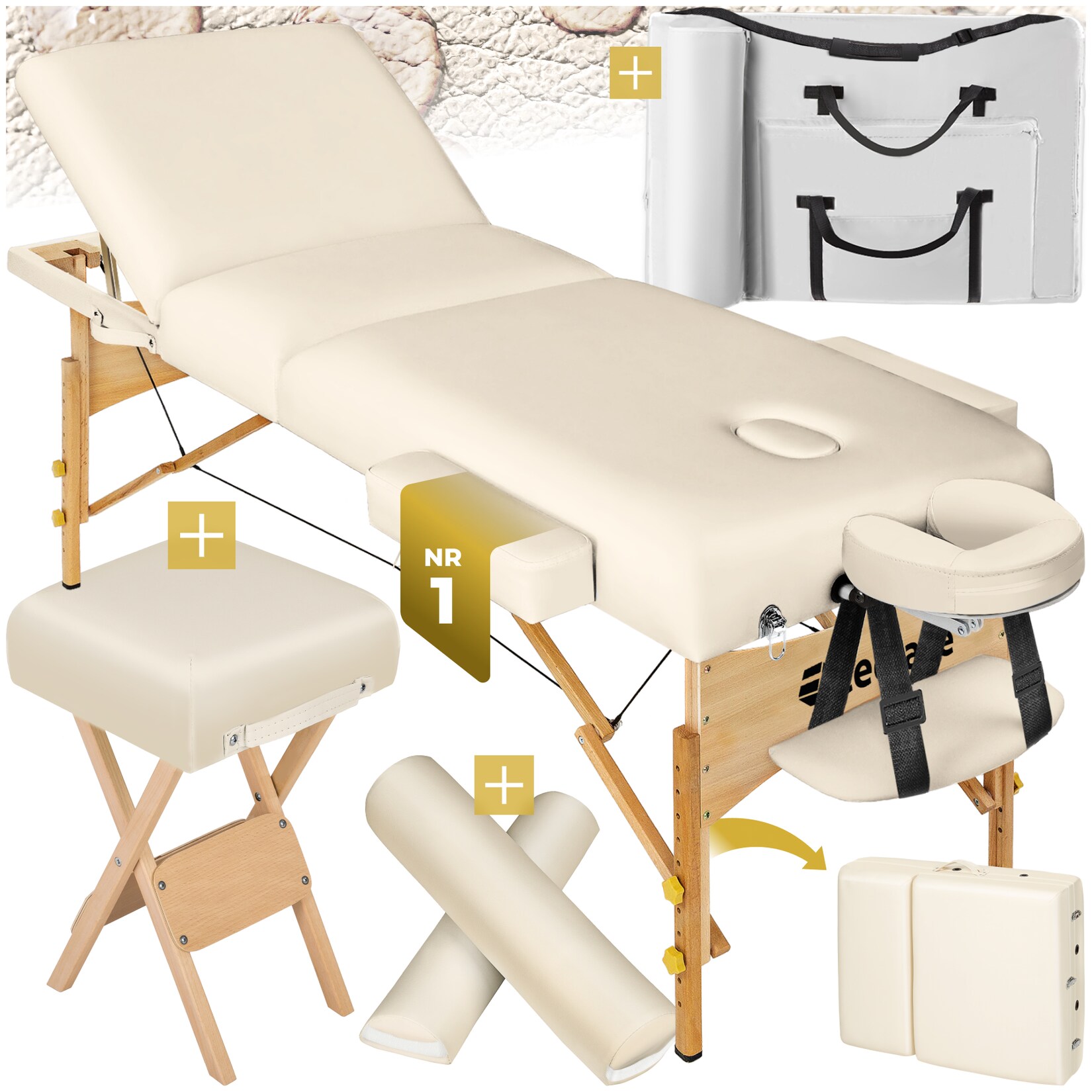 tectake® 3 Zonen Massageliege-Set, Breite 70 cm, Polsterung 10 cm, mit Holzgestell, 218 x 102 x 90 cm | 04260182870990