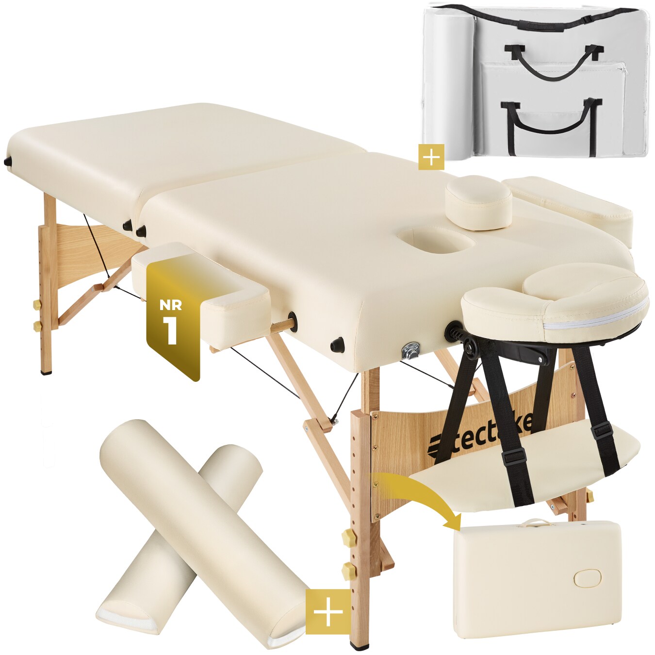 tectake® 2 Zonen Massageliege-Set, Breite 59 cm, Polsterung 7,5 cm, mit Holzgestell, 220 x 83 x 87,5 cm | 04260182871683