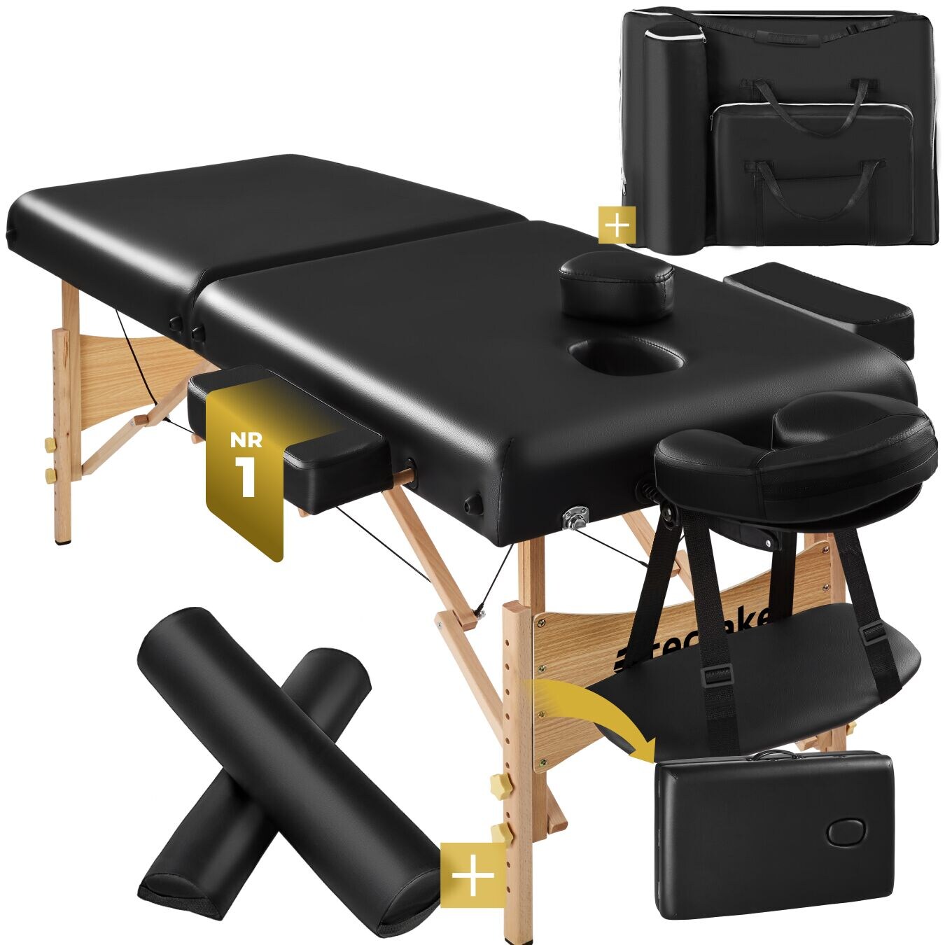 tectake® 2 Zonen Massageliege-Set, Breite 59 cm, Polsterung 7,5 cm, mit Holzgestell, 187 x 59 x 65,50 cm