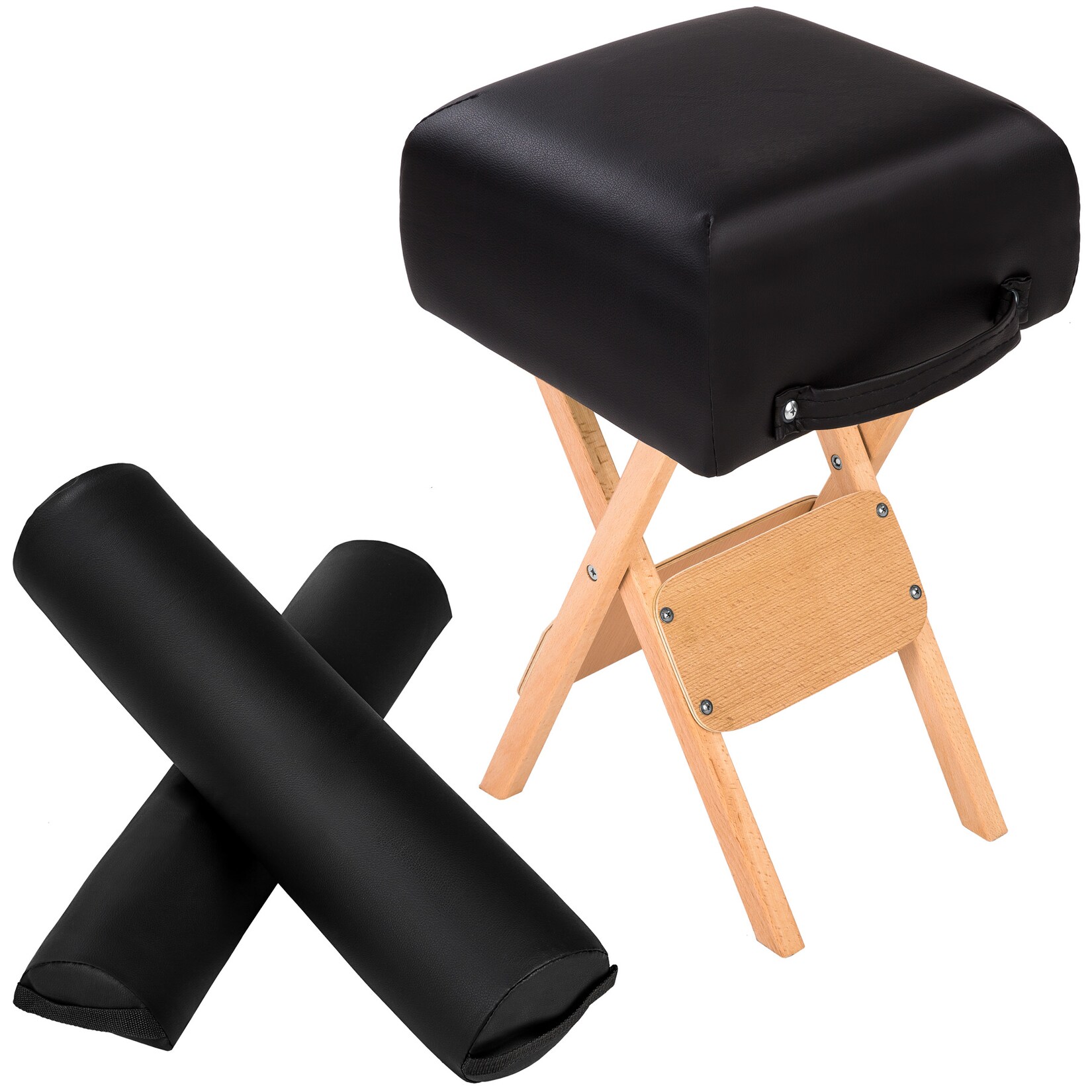 tectake® Hocker mit 2 Lagerungsrollen, aus Holz und Kunstleder, gute Polsterung, leichte Reinigung