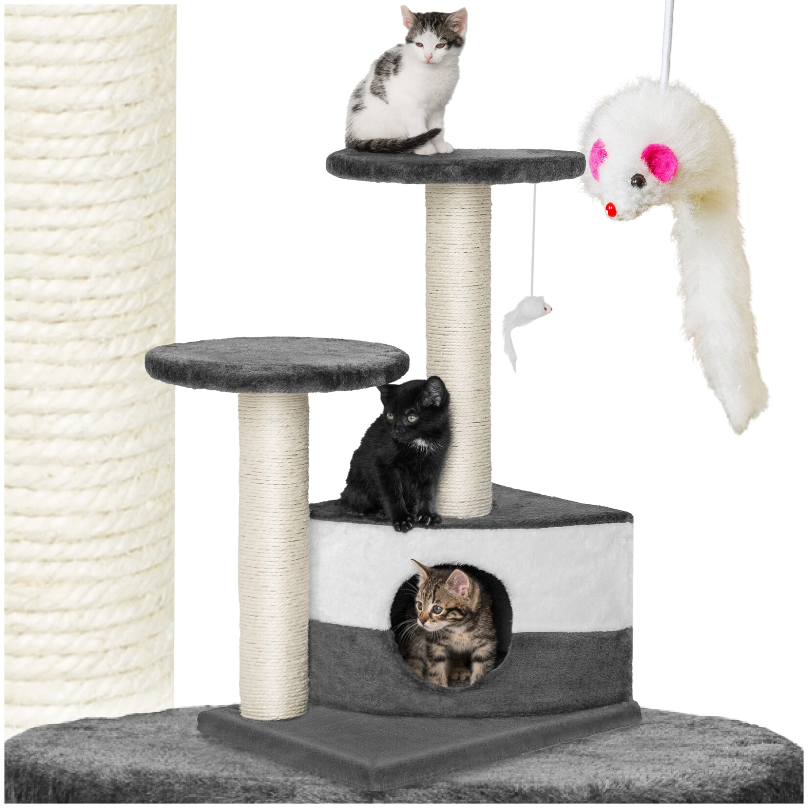 tectake® Kratzbaum, 71 cm, mit Katzenhaus, inklusive Spielmaus | 04260182872420