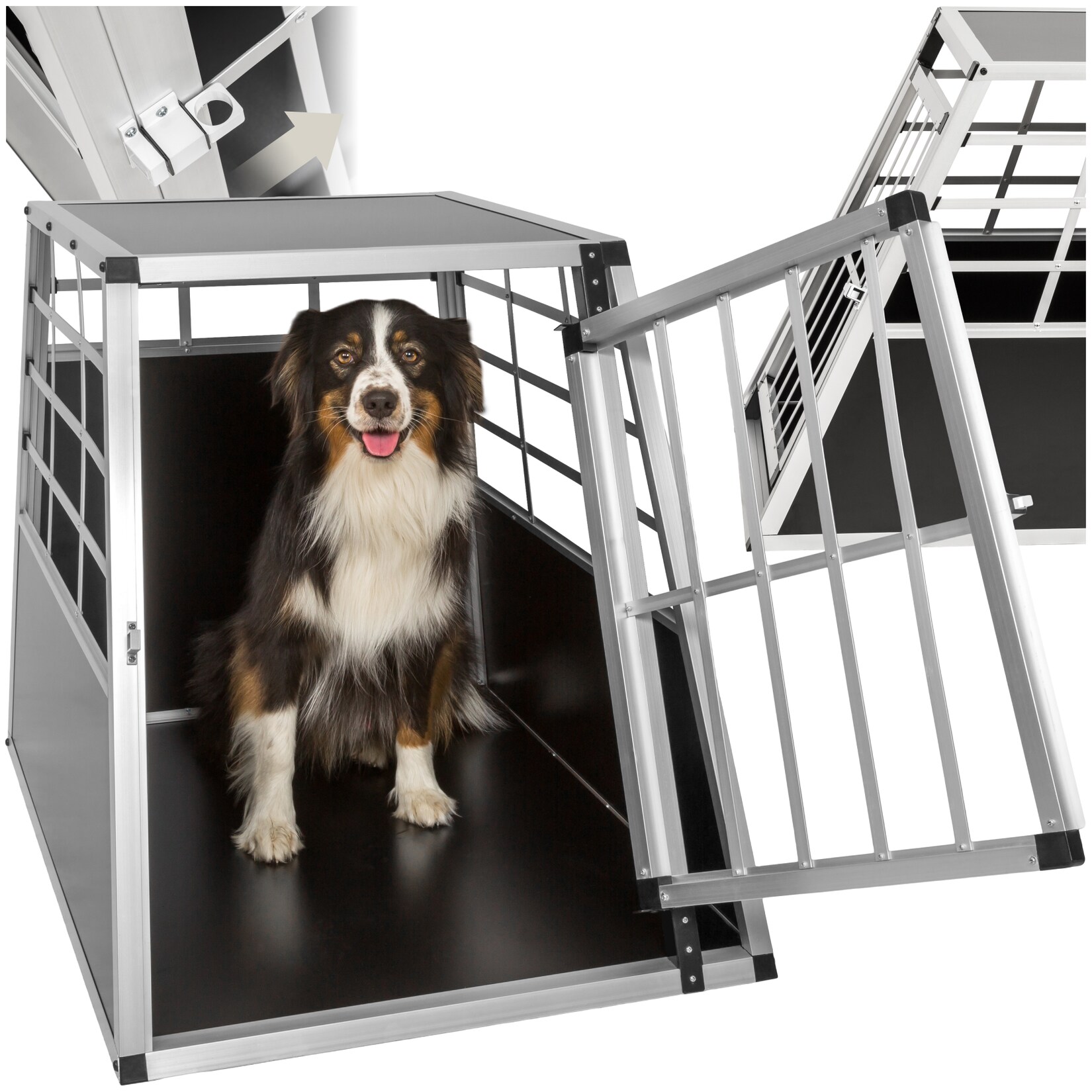 tectake® Hundetransportbox single, mit gerader Rückwand, verschließbare Gittertür, mit schützenden Kunststoffecken