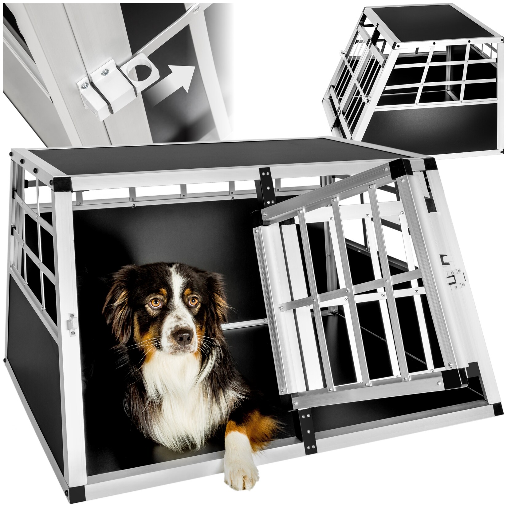 tectake® Hundetransportbox doppel, mit gerader Rückwand, verschließbare Gittertür, mit schützenden Kunststoffecken