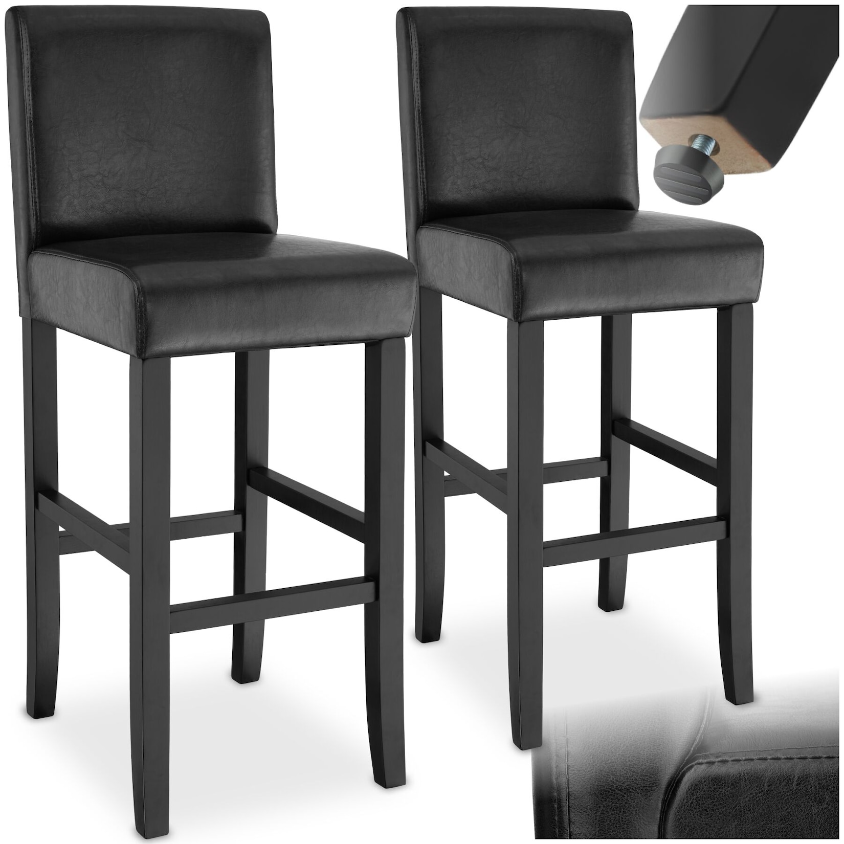 tectake® Barhocker, gepolstert mit Rückenlehne, Stuhlbeine aus Massivholz, Sitzhöhe 76 cm