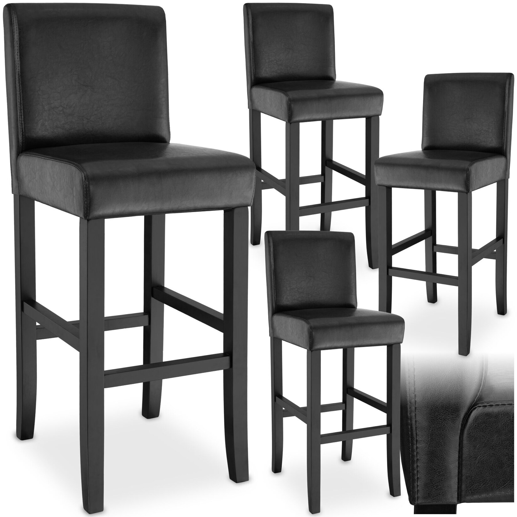 tectake® Barhocker, gepolstert mit Rückenlehne, Stuhlbeine aus Massivholz, Sitzhöhe 76 cm