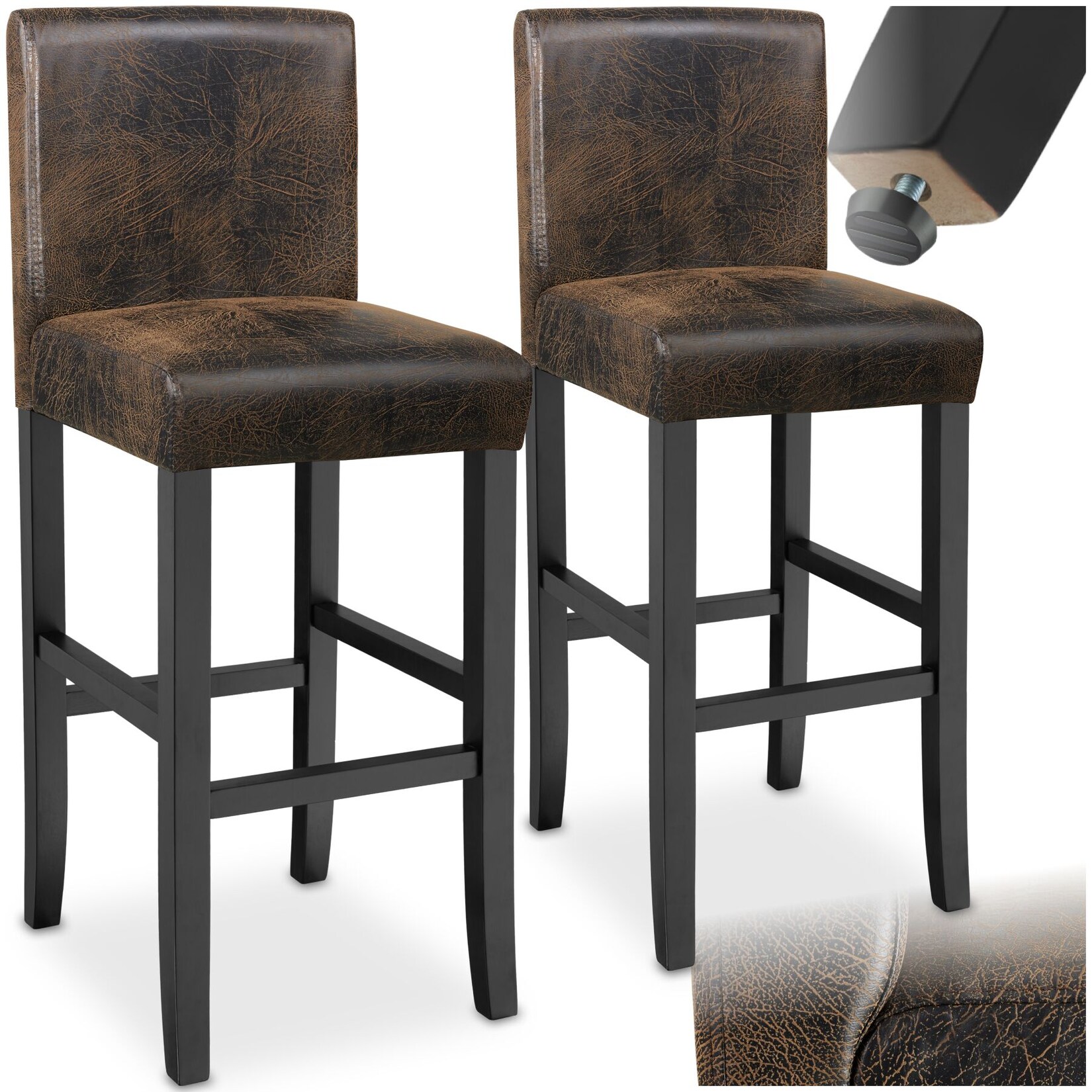 tectake® Barhocker, gepolstert mit Rückenlehne, Stuhlbeine aus Massivholz, Sitzhöhe 76 cm