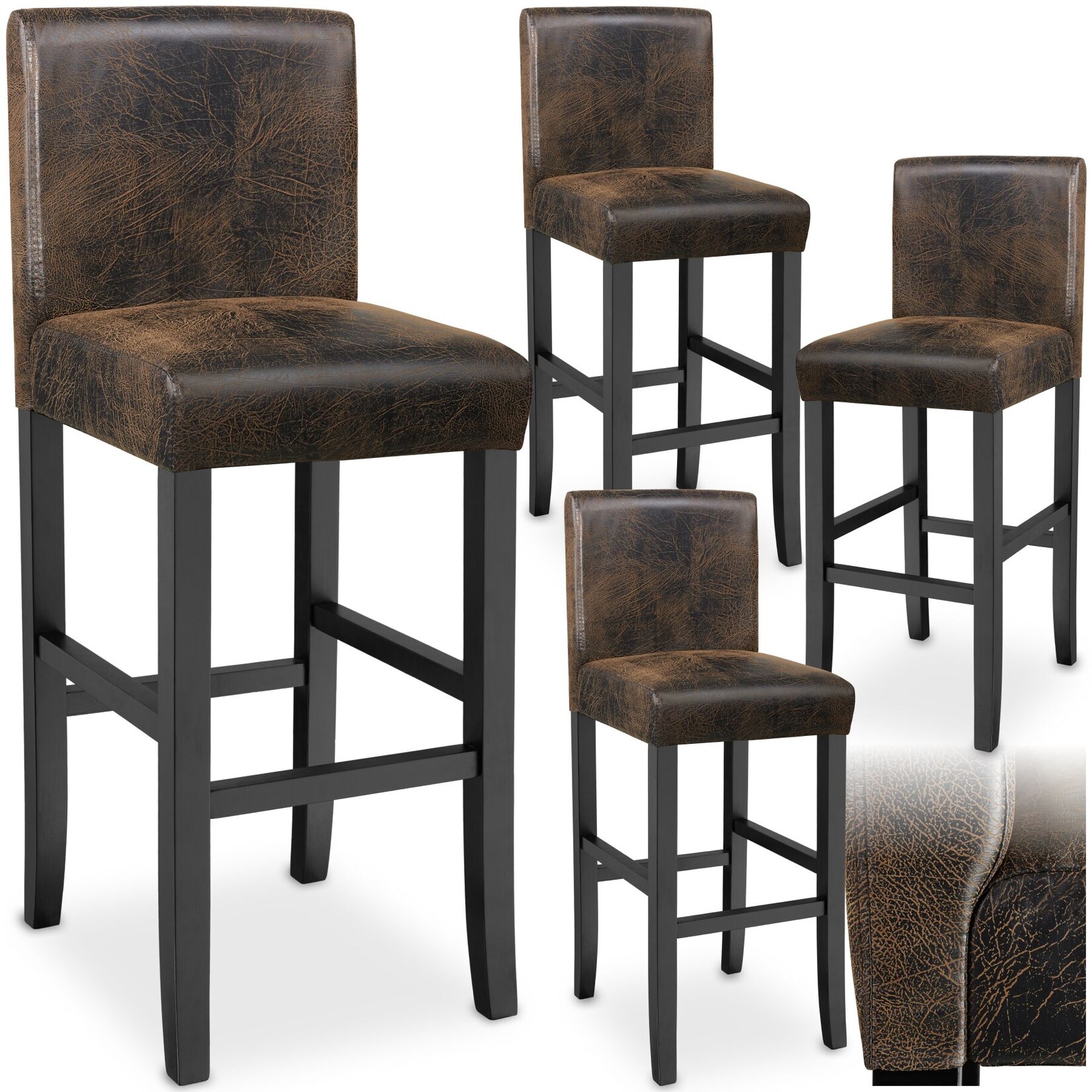 tectake® Barhocker, gepolstert mit Rückenlehne, Stuhlbeine aus Massivholz, Sitzhöhe 76 cm